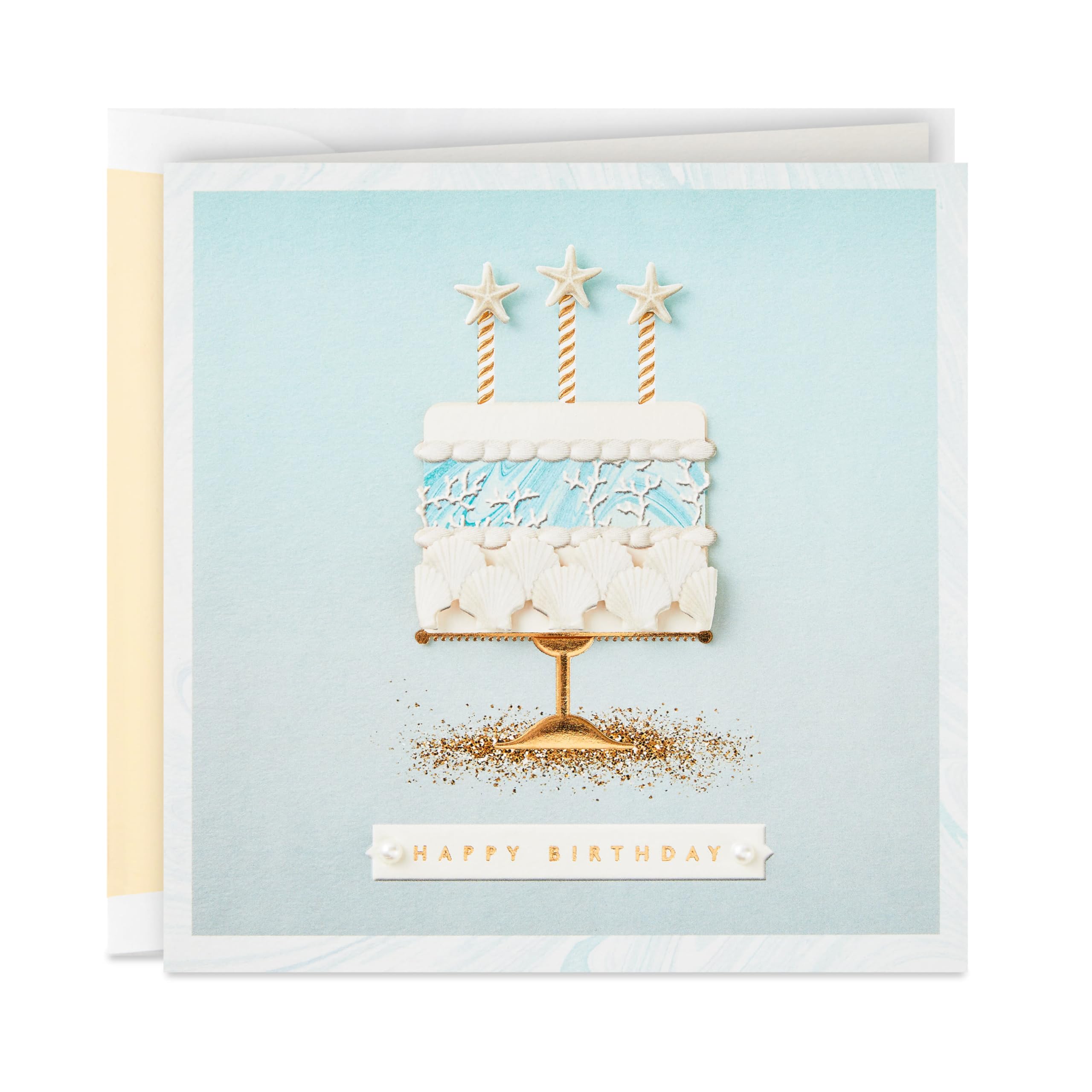 Hallmark Signature Birthday Card - Seashell Birthday Cake Design for Women & Men - Perfect for Beach Themed Parties & Celebrations