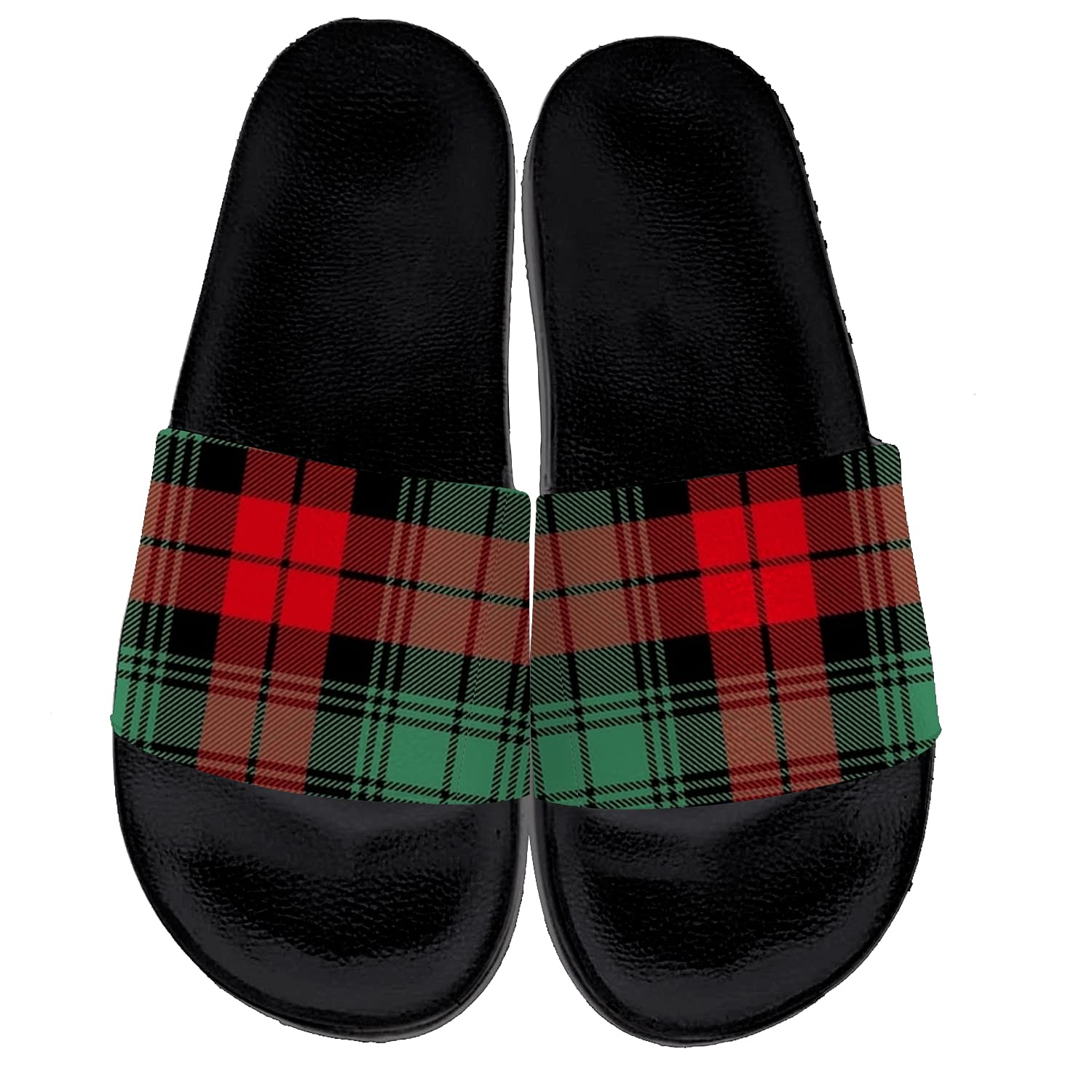Ursant Red Green Plaid Sandals for Women & Men - Comfortable Soft Flat Slides - Christmas Plaid Slippers - Unisex Gifts for Her & Him - US Size 14 Women/13 Men - Perfect for Holiday Gifting, Home Relaxation & Casual Wear