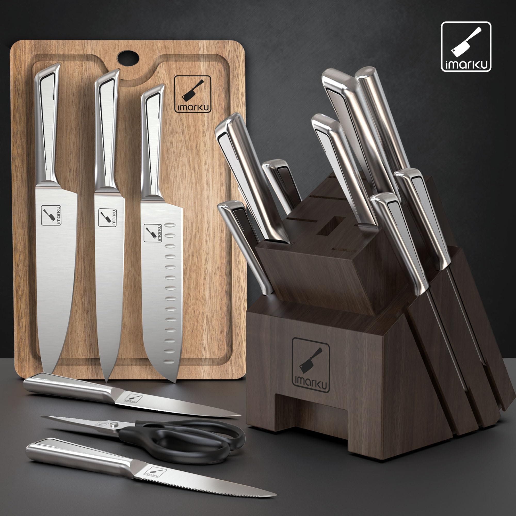 16-Piece Stainless Steel Knife Set with Wooden Block - Dishwasher Safe Kitchen Knives for Chopping, Slicing & Food Prep - Perfect for Home Chefs & Cooking Enthusiasts