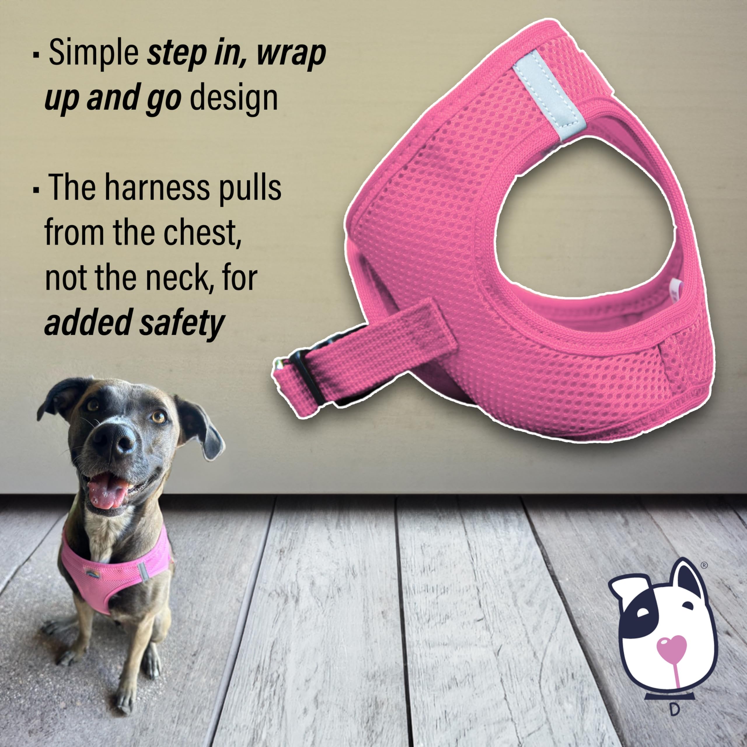 Doggie Design No-Choke Dog Harness - Breathable Mesh Polyester Pet Vest with Easy Step-in Design for Small, Medium & Large Dogs - Candy Pink XL | Perfect for Walking, Hiking & Outdoor Adventures