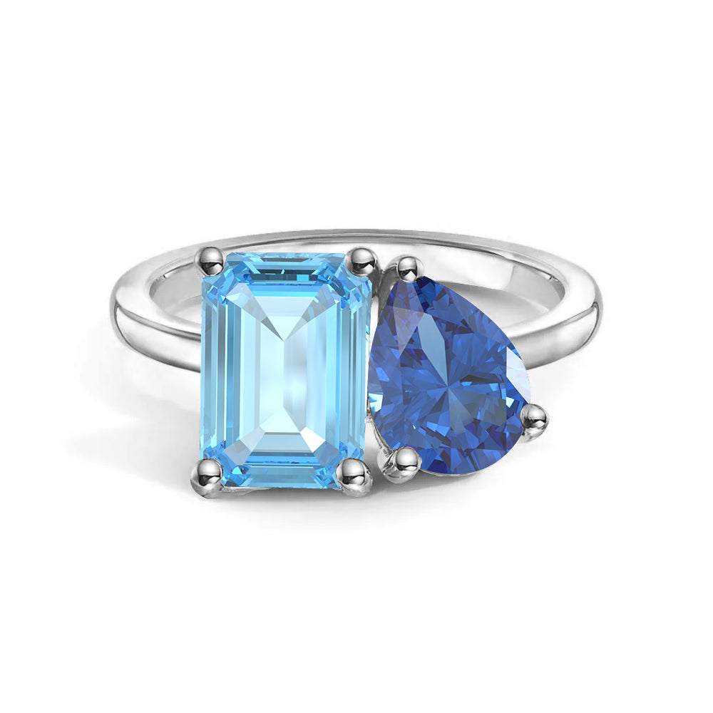 Personalized Toi et Moi Aquamarine Birthstone Ring for Women - Custom Anniversary, Engagement & Wedding Jewelry Gift - Perfect for Couples, Brides & Romantic Occasions