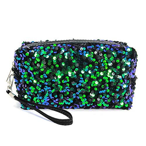 Portable Sequin Makeup Case - Black Cosmetic Bag for Women | Travel Organizer & Toiletry Pouch | Perfect for Vacations, Gym, and Daily Essentials Storage