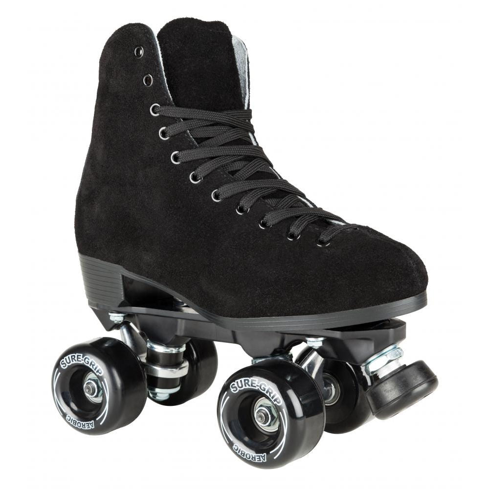 Sure Grip Boardwalk Black Roller Skates for Women & Men - Classic Outdoor/Indoor Quad Skates with Leather Boot & Aluminum Plate - Perfect for Rink, Park, Street Skating & Roller Derby