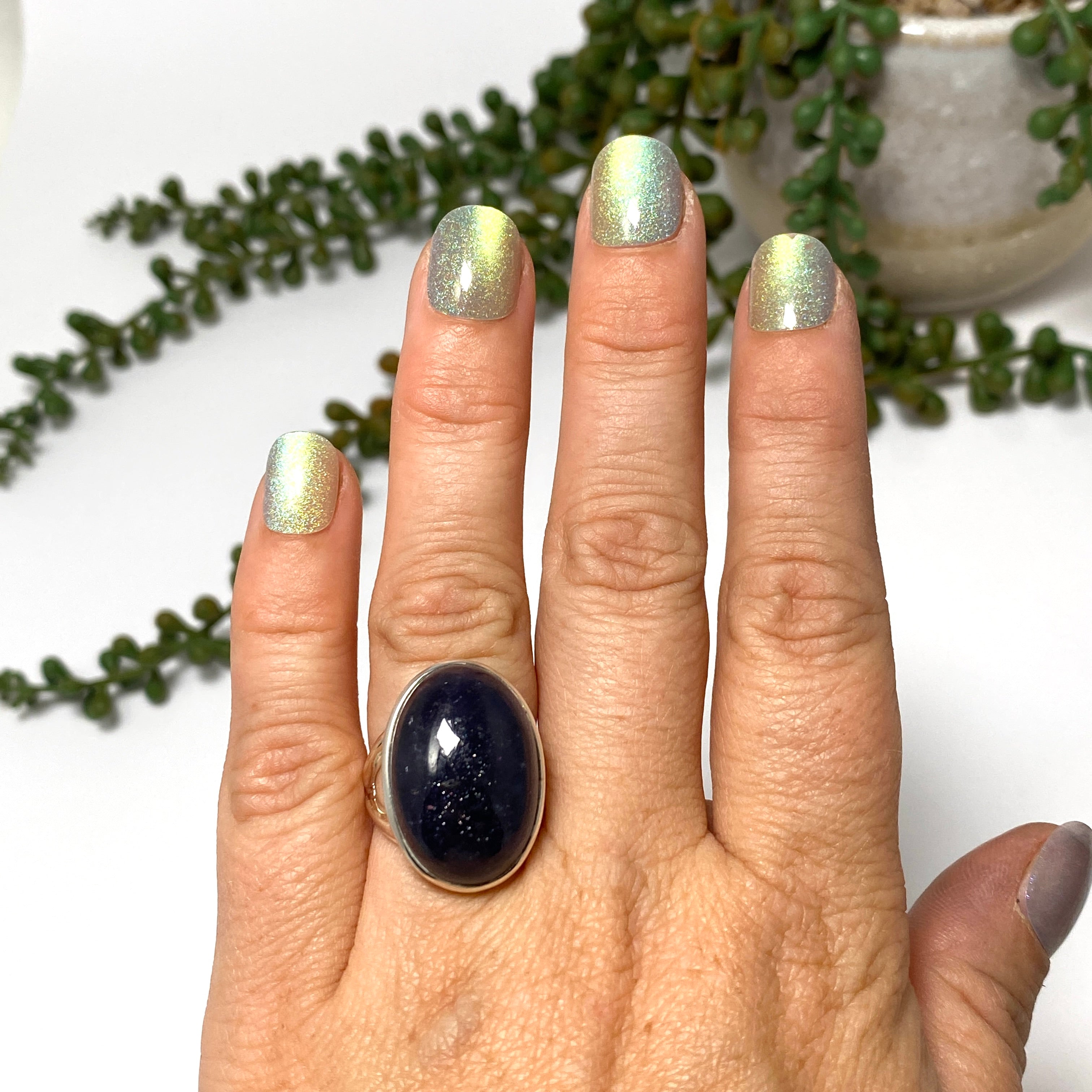 Iolite Sunstone Oval Cabochon Split Band Ring - Size 6.5 - Handmade Sterling Silver Jewelry - Perfect for Wedding, Engagement & Everyday Wear