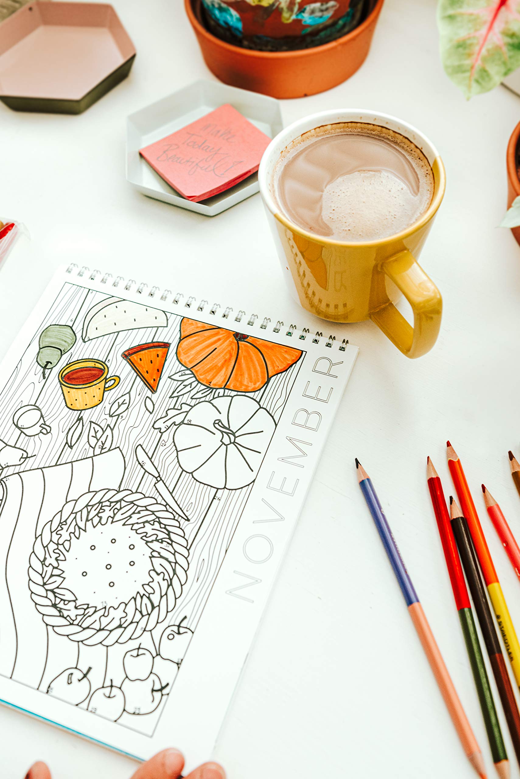 Creative & Mindful 12-Month Undated Coloring Calendar for Adults & Kids - Thick Paper Lay Flat Design - Perfect for Stress Relief, Art Therapy & Family Bonding Activities