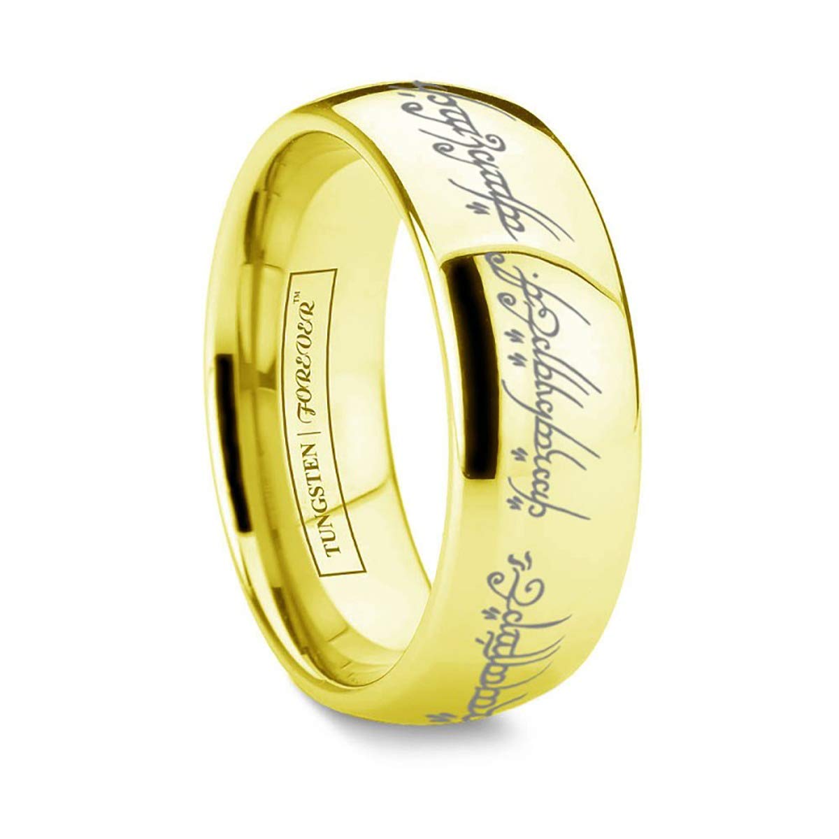 Premium Gold Tungsten Wedding Band - The Lord of The Rings Inspired Tolkien Domed Ring (6mm & 8mm Widths) | Perfect for LOTR Fans, Anniversary Gifts & Unique Wedding Jewelry