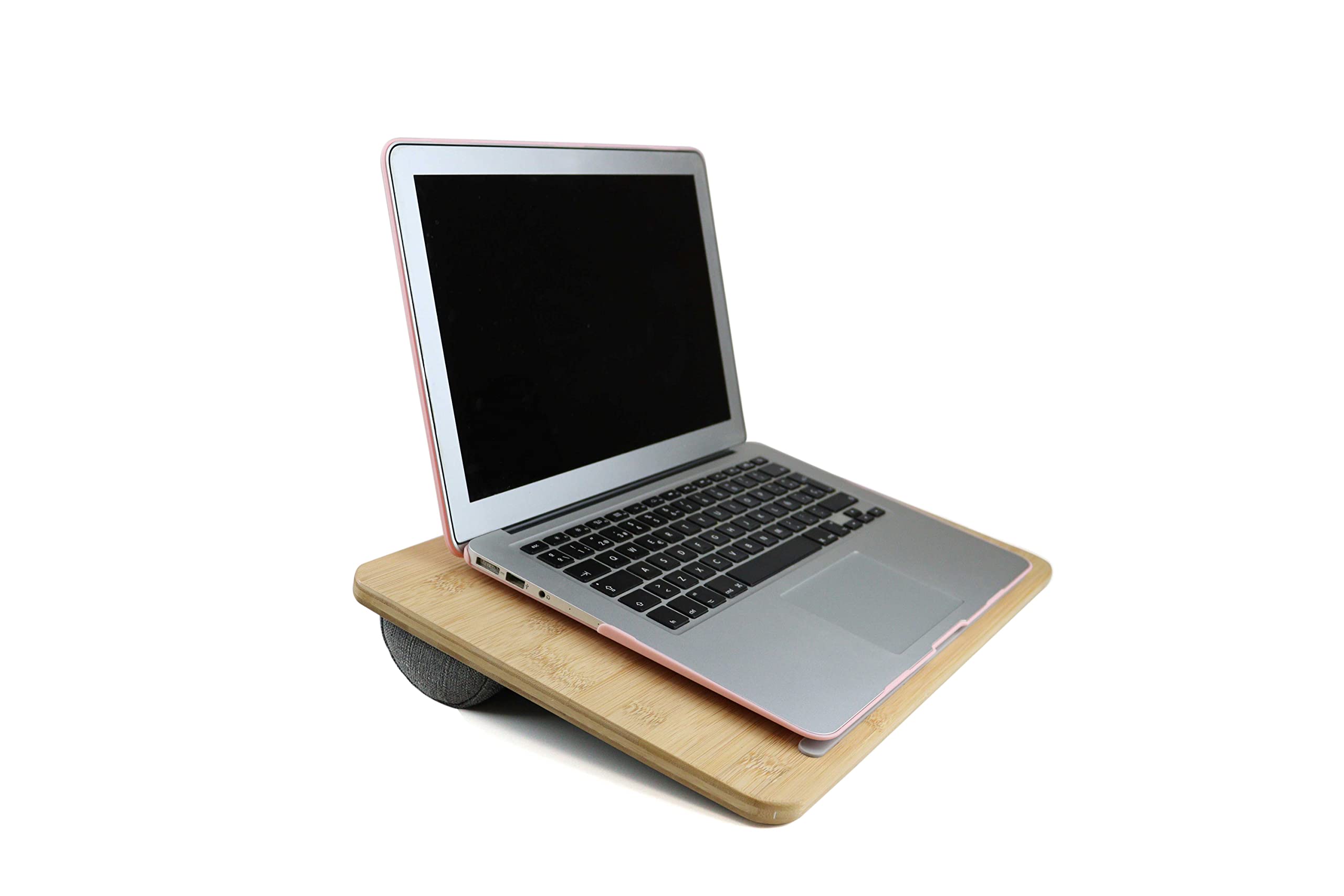 Ergonomic Bamboo Laptop Stand for Bed & Sofa - Adjustable Wooden Laptop Tray with Soft Cushion - Portable Desk for Working, Reading & Watching Movies in Bed or on the Couch