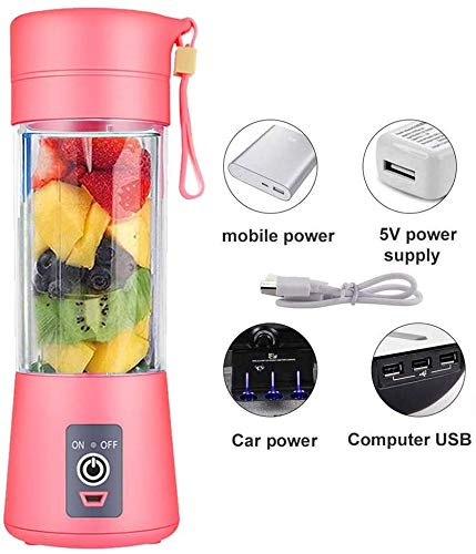 Portable Mini Blender 380ml - USB Rechargeable Personal Smoothie Maker with 6 Blades, Handheld Electric Fruit Mixer for Shakes, Juices & Ice Crushing - Perfect for Home, Office, Gym, Travel & Outdoor Activities (Pink)