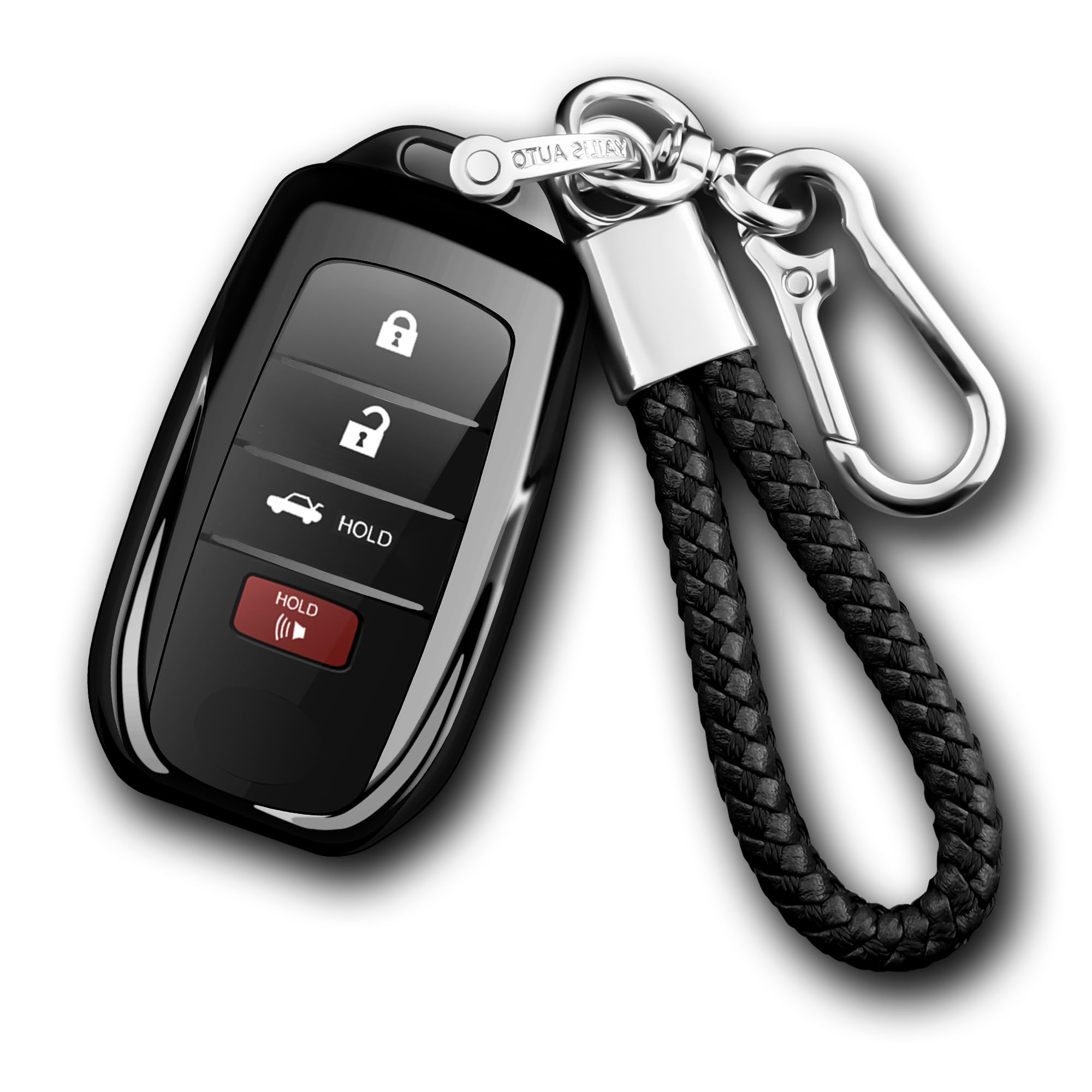Premium Toyota Key Fob Cover with Keychain - Compatible with 2025 Camry, 2021-2025 Venza, RAV4 Prime, Sienna, 2019-2025 Land Cruiser, Fortuner, Mirai, 2023-2025 Highlander, Prius, Corolla (Black) - Durable Protection for Daily Use & Car Keys Organization