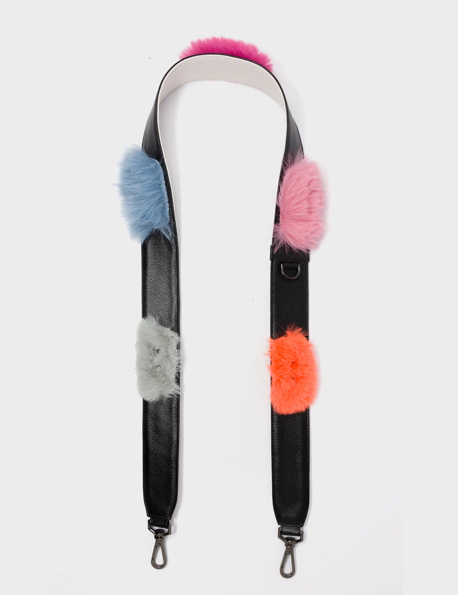 Detachable Black Leather Shoulder Strap with Fuzzy Monsters Appliques - Adjustable Crossbody Bag Strap for Women, Handbags, Totes & Purses - Perfect for Daily Use, Shopping & Travel Accessories