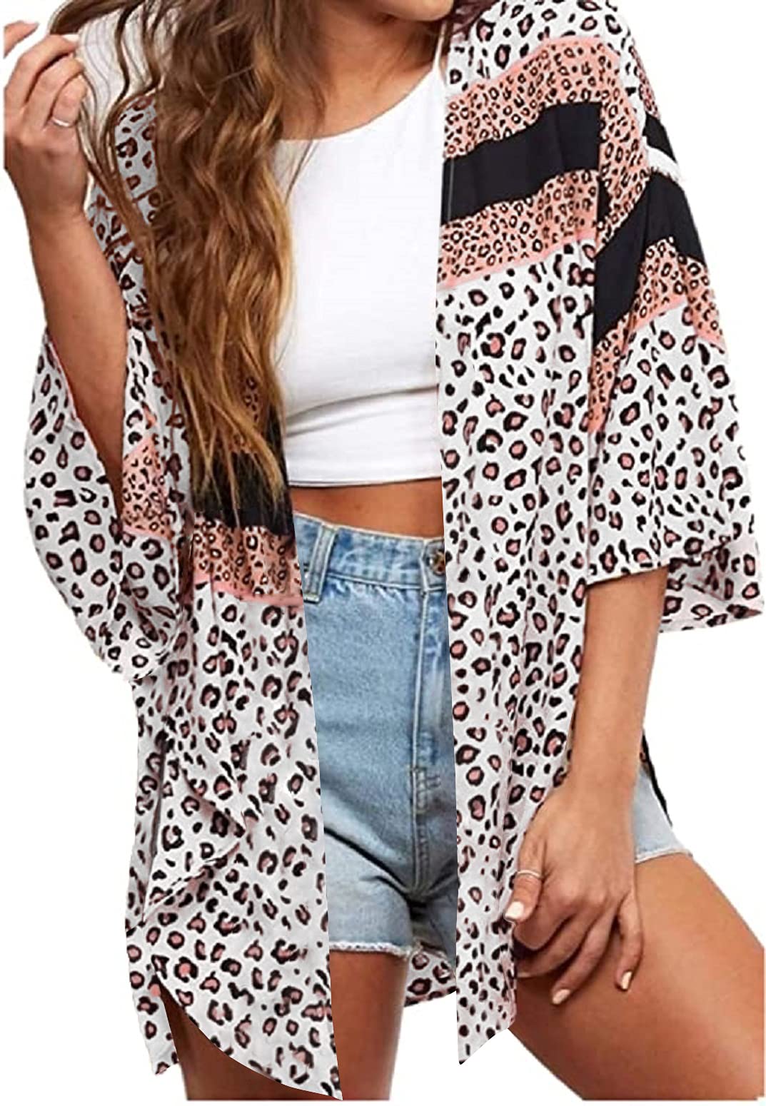 Women's Floral Print Puff Sleeve Kimono Cardigan - Lightweight Loose Cover Up Blouse for Spring/Summer - Perfect for Beach, Vacation & Casual Outfits