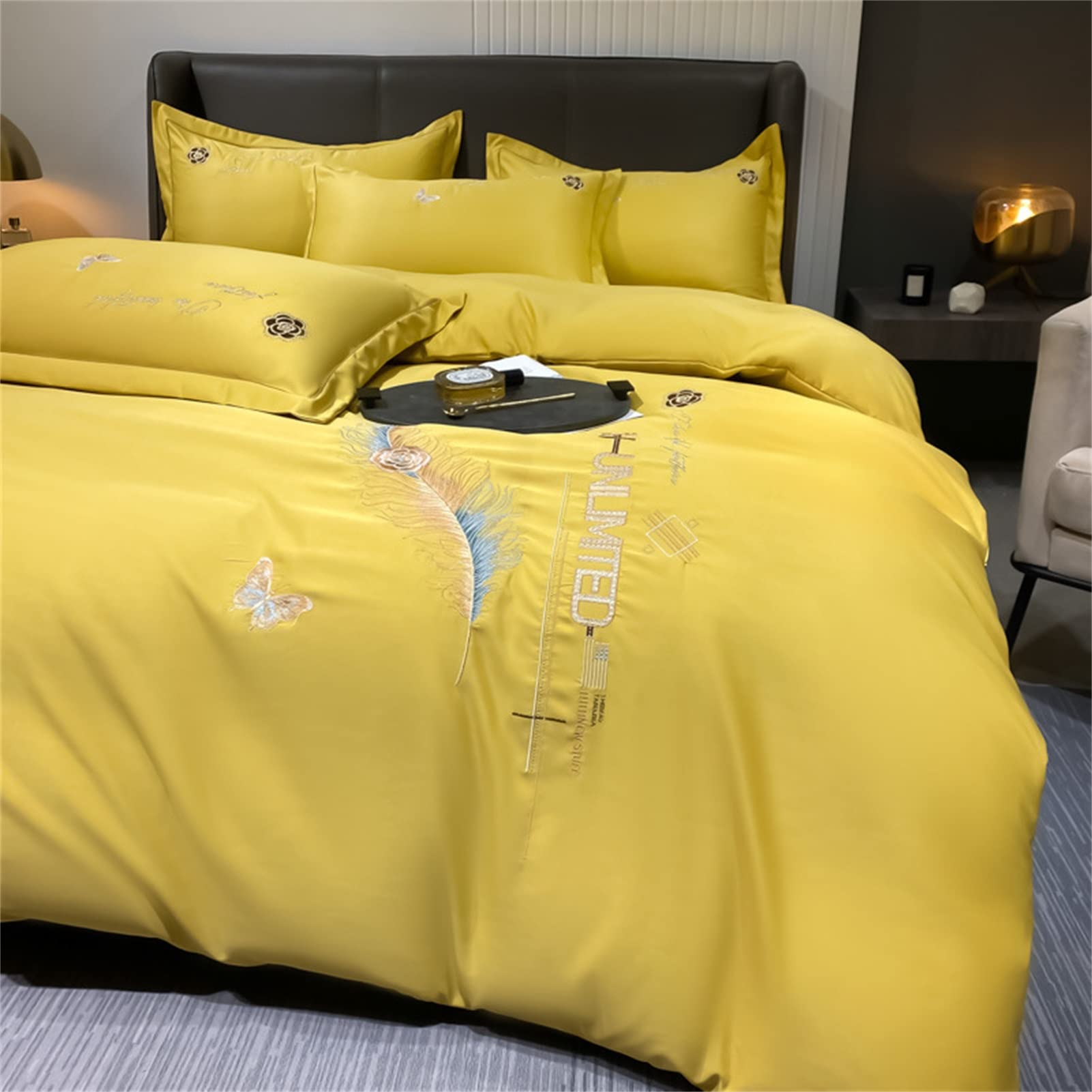 Premium Embroidery Jacquard Bedding Set 4-Piece - Soft Brushed Cotton Solid Color Duvet Cover with Zipper Closure - Luxury Home, Hotel & Dormitory Bedding - Perfect for Master Bedrooms, Guest Rooms & Vacation Rentals