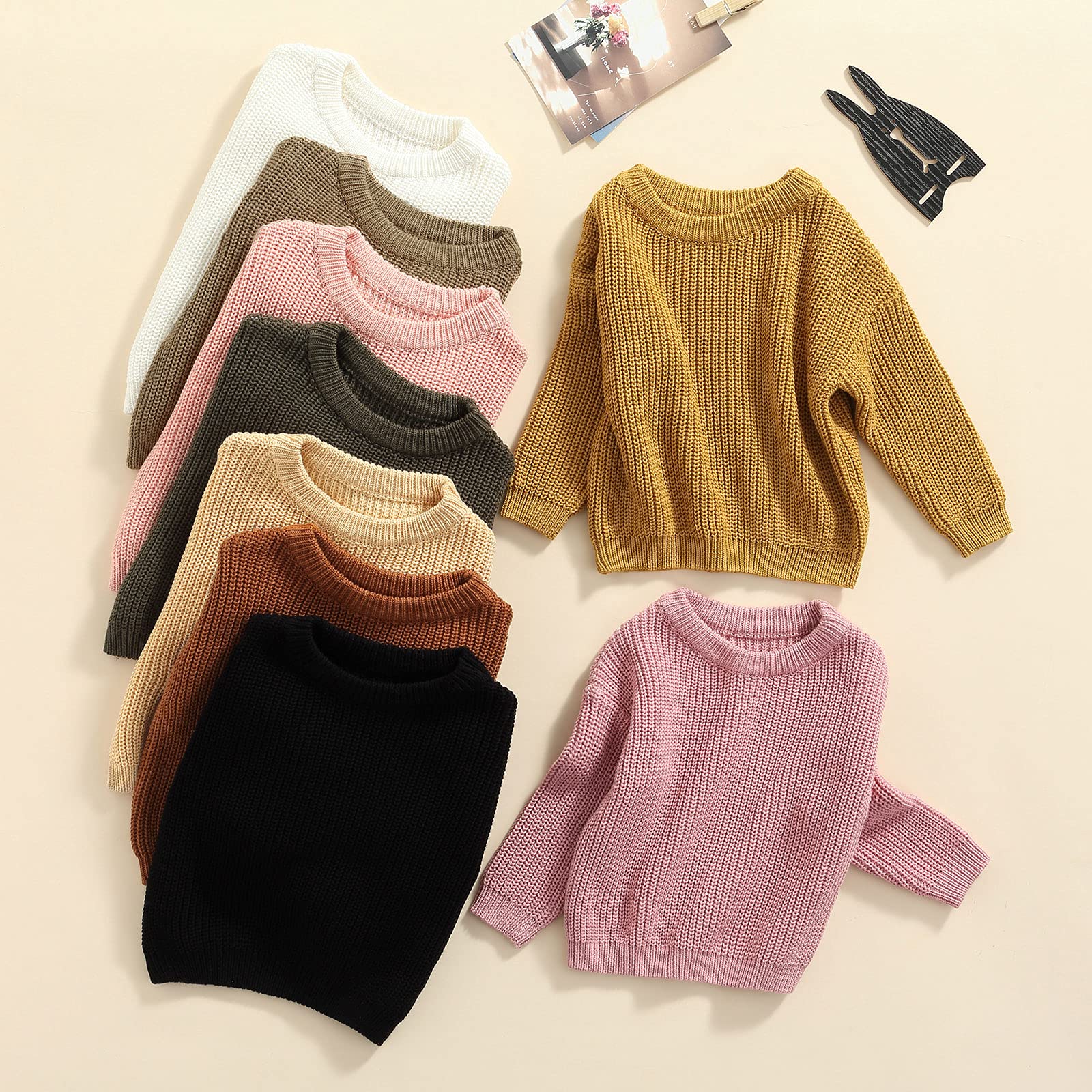 KMBANGI Newborn Baby Girl & Boy Solid Color Knit Sweater - Soft Crewneck Long Sleeve Pullover for Fall & Winter | Cozy Casual Outfit for Family Photos, Holiday Gatherings & Daily Wear