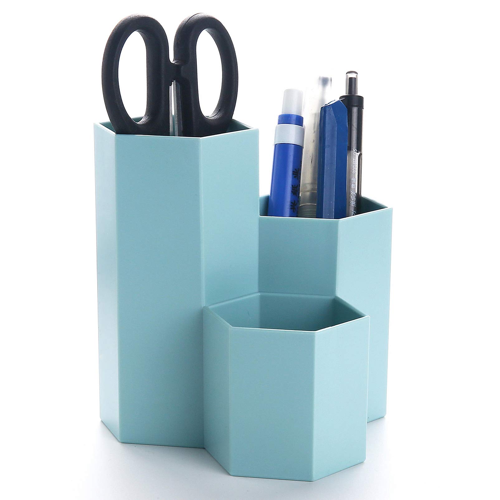 Bivisen Desk Pencil Holder - Stylish Polystyrene Pen Cup Organizer for Office & Vanity | Perfect for Stationery Supplies & Makeup Brushes | Ideal for Home, Office & Beauty Station Organization (Blue)
