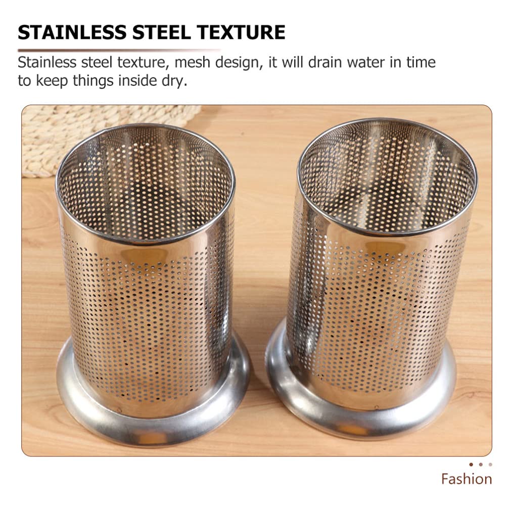 2-Pack Stainless Steel Kitchen Utensil Holder - Multi-Purpose Chopstick, Straw & Silverware Organizer for Countertop - Perfect for Kitchen, Home Office & Desk Organization (Pen Holder Included)