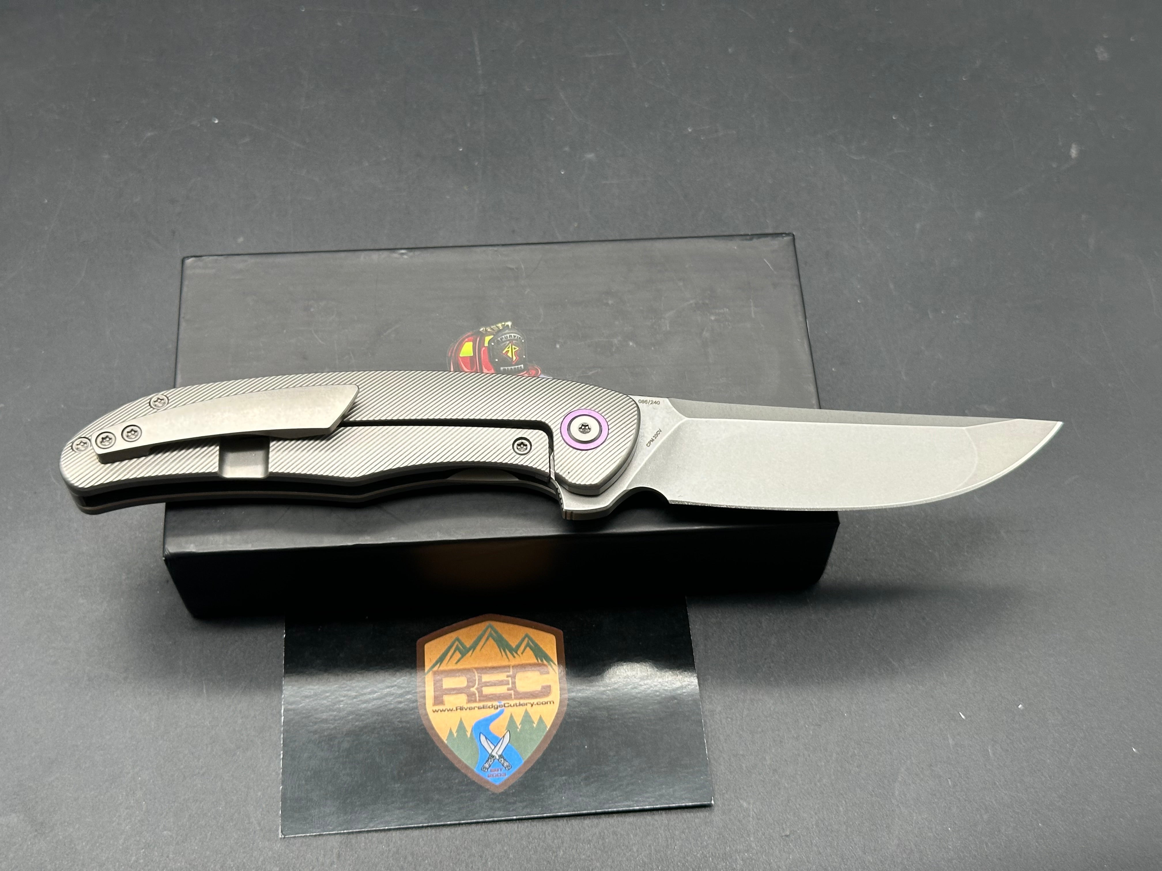 Premium A Purvis Xerx Folding Knife - 20CV Stonewash Blade & Titanium Handle for EDC, Outdoor Adventures & Survival Gear