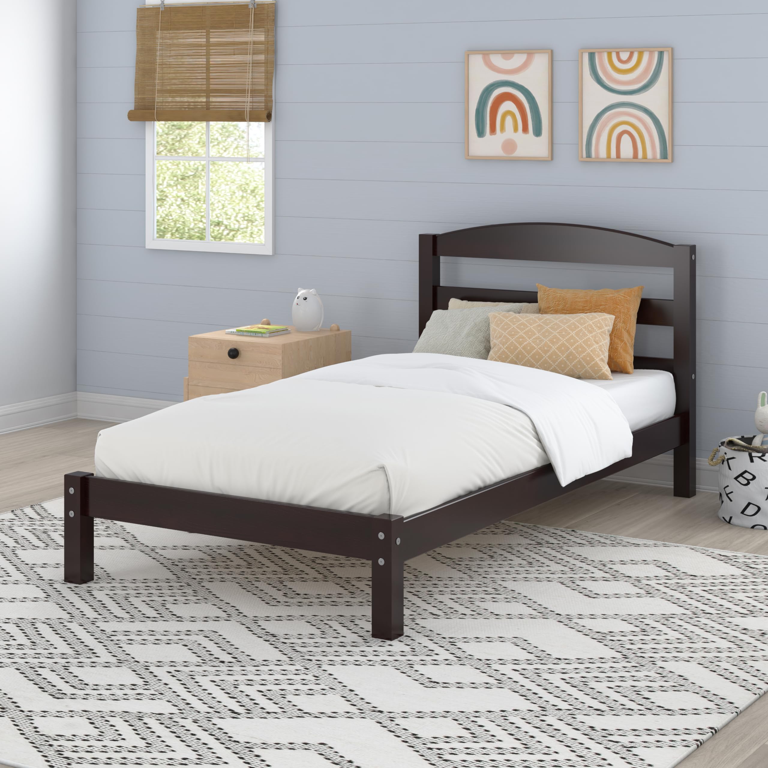 DHP Braylon Twin Bed Frame - Minimalist Wooden Bed with Espresso Finish - Sturdy Solid Wood Construction - Perfect for Kids Rooms, Guest Bedrooms & Small Spaces