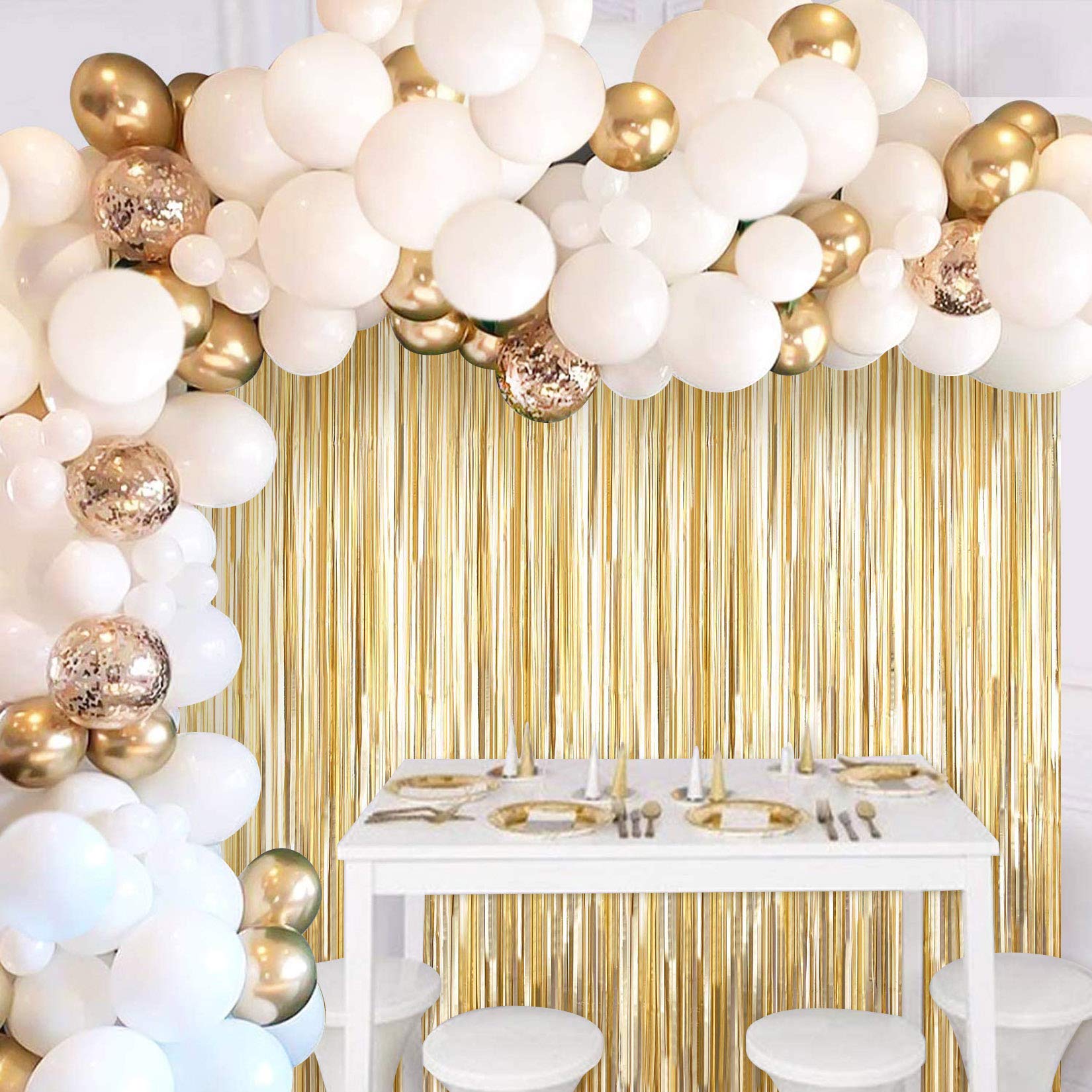 JOYYPOP White Gold Balloon Garland Kit with Gold Tinsel Curtain - 50pcs Premium Balloons for Wedding, Birthday Party Decorations - Perfect for Bridal Showers, Anniversary Celebrations & Baby Showers