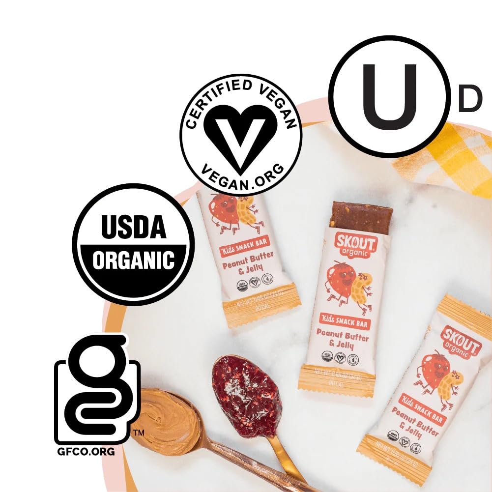Organic Peanut Butter & Jelly Snack Bars for Kids - 18 Pack | Vegan, Gluten-Free, Dairy-Free | Healthy School Lunch & After-School Snacks | Plant-Based Nutrition with No Refined Sugar | Perfect for Lunchboxes, Road Trips & Outdoor Activities
