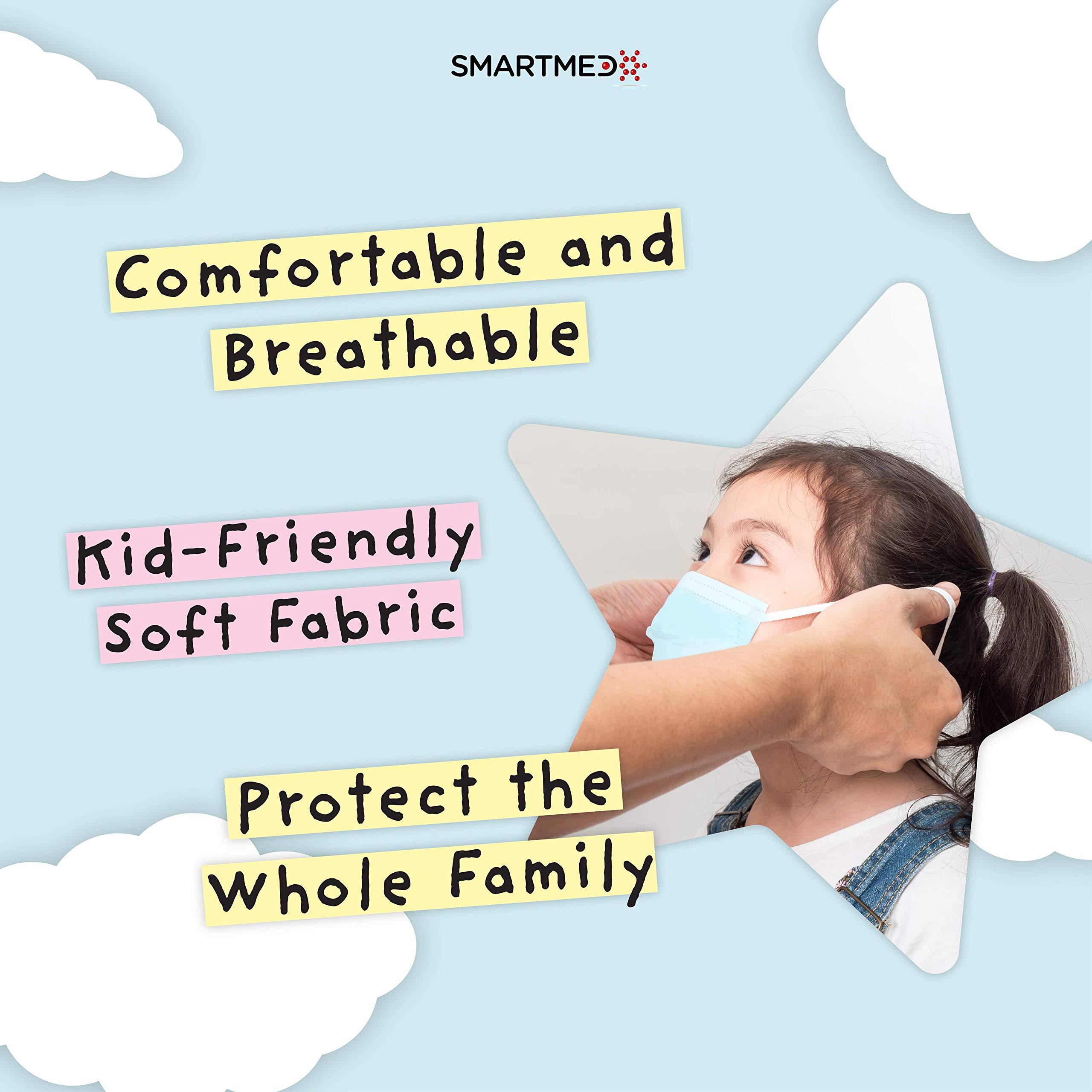 50-Pack Kids Disposable 3-Ply Face Masks with Earloop | Breathable & Waterproof Protection | High Filtration Efficiency | Perfect for School, Travel & Public Outings