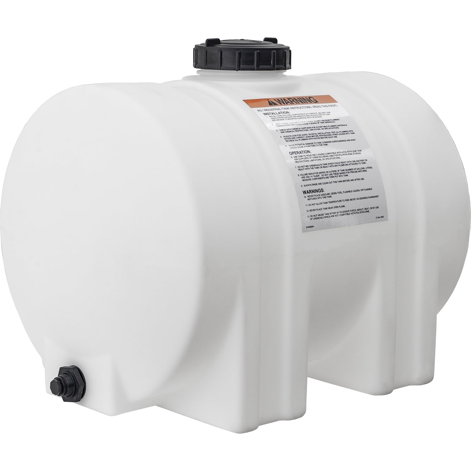 35 Gallon Horizontal Polyethylene Water Tank With Legs - Made in USA, Rust & Corrosion Proof Poly Tank for Water & Non-Flammable Liquids - Perfect for Agriculture, RV, Off-Grid & Emergency Water Storage