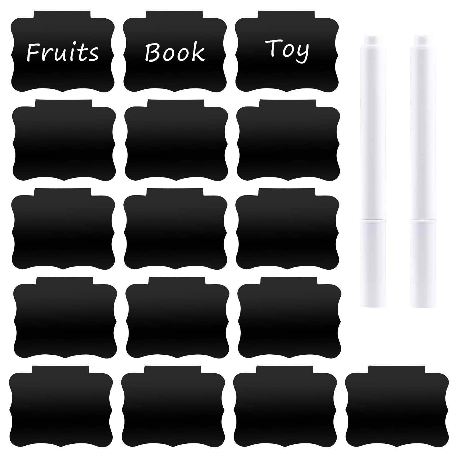 AIEX 16-Piece Erasable Chalk Label Clip Set - Black Wave Style PVC Marker Tags for Kitchen Pantry, Storage Bins, Shelves & Garbage Cans | Perfect for Home Organization & Retail Store Labeling
