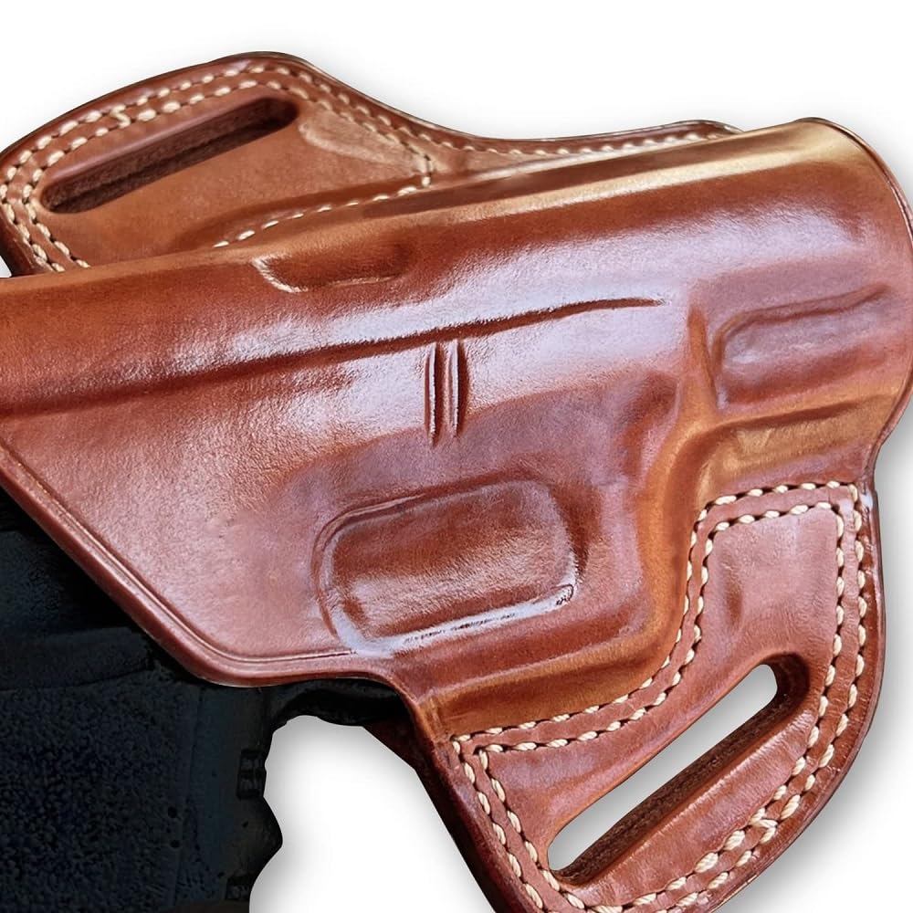 Leather Pancake OWB Belt Holster for Glock 43X MOS 9mm - Right Hand Draw, Brown - Concealed Carry & Outdoor Use
