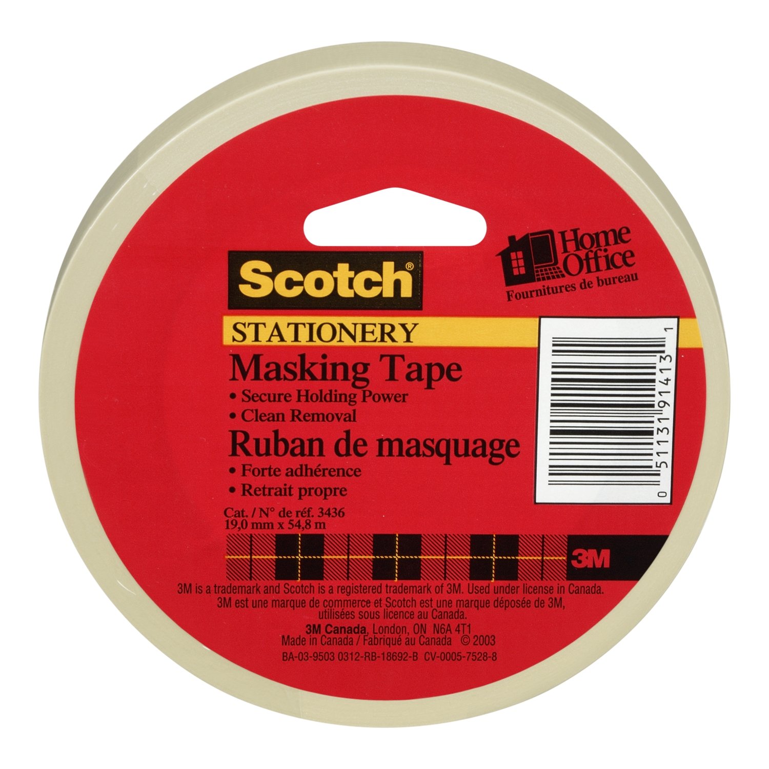 Scotch Tape Stationery Masking Tape - 19mm x 54.8m (1 Roll) - Perfect for Office, School, Arts & Crafts, DIY Projects, Wrapping Gifts and Home Decor
