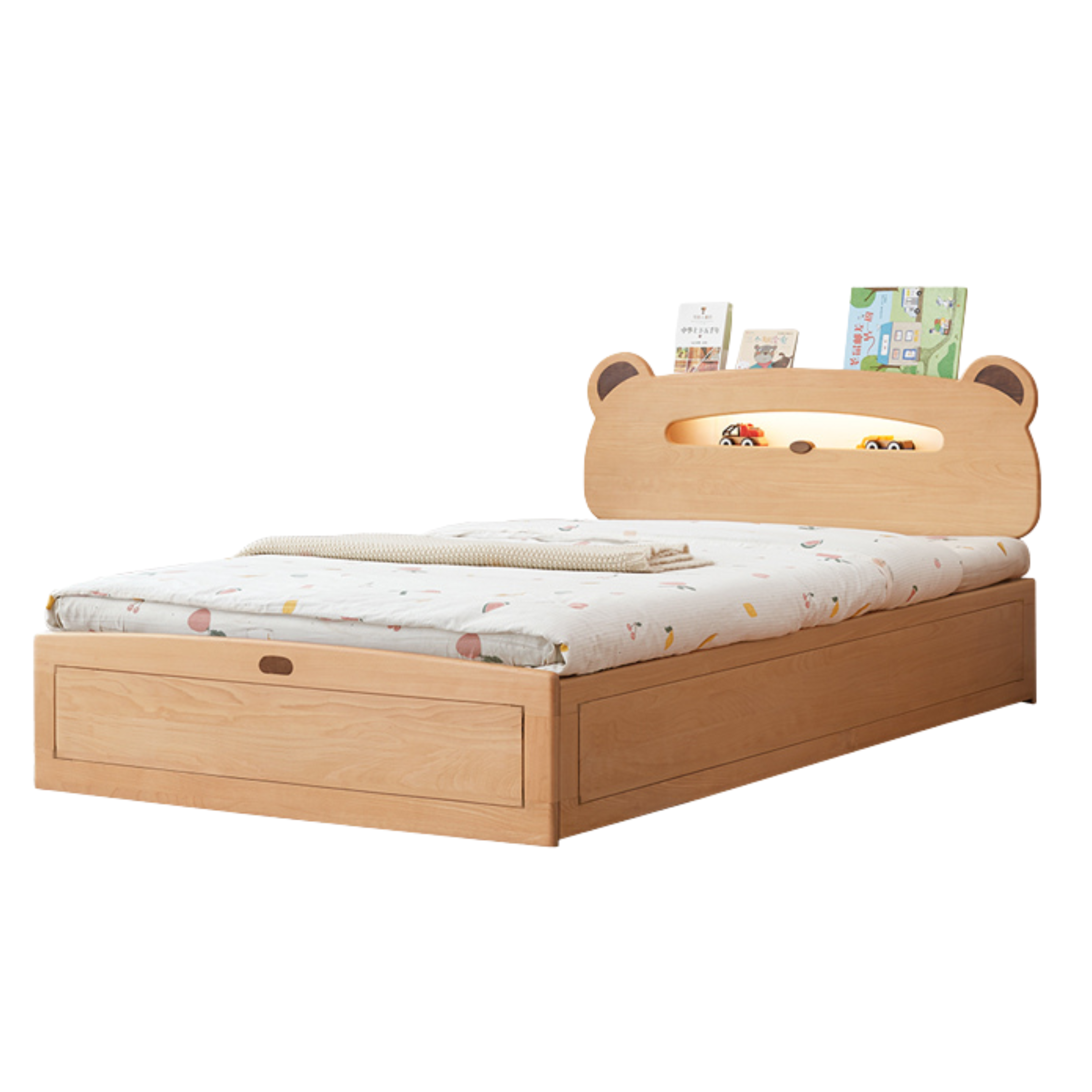 Natural wood color Beech Bear Night Light Box Bed