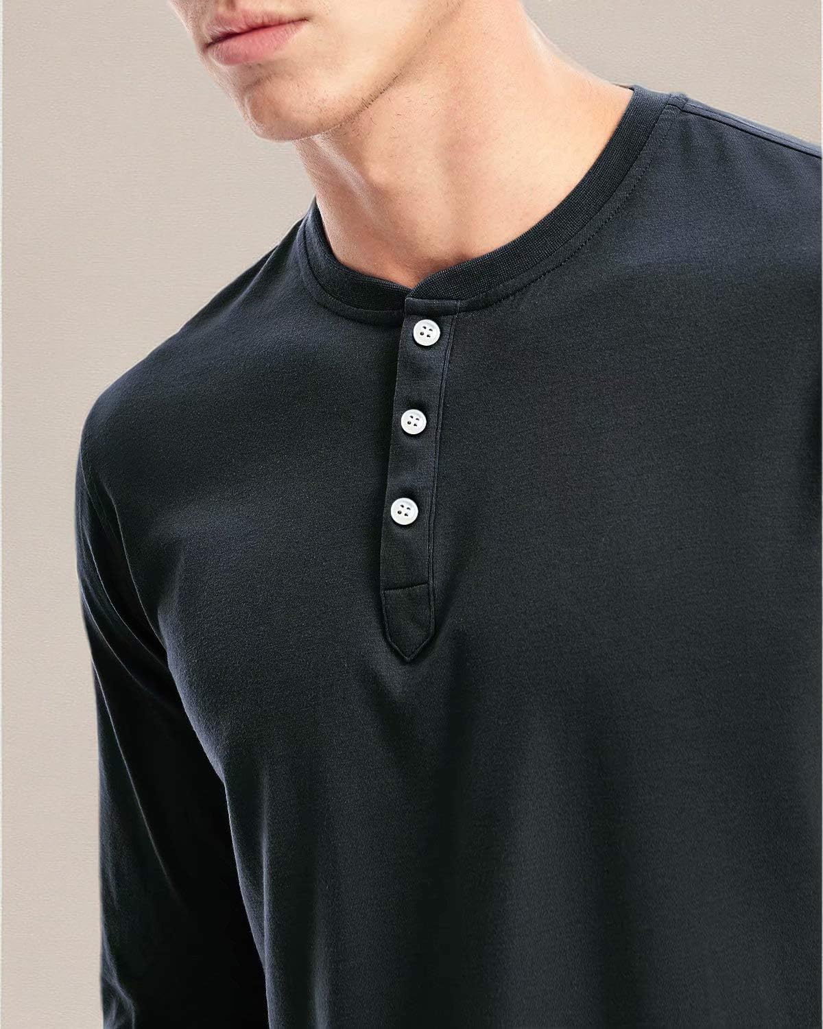 Men's Cotton Blend Henley Shirts - Long Sleeve Casual Button Down T-Shirts for Everyday Wear, Work & Outdoor Activities