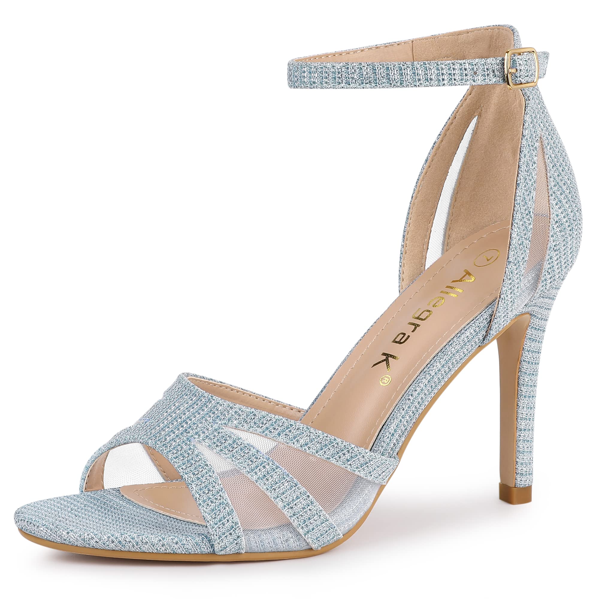 Allegra K Women's Glitter Ankle Strap Stiletto Heel Sandals - Sexy Evening Party Shoes for Prom, Wedding & Night Out