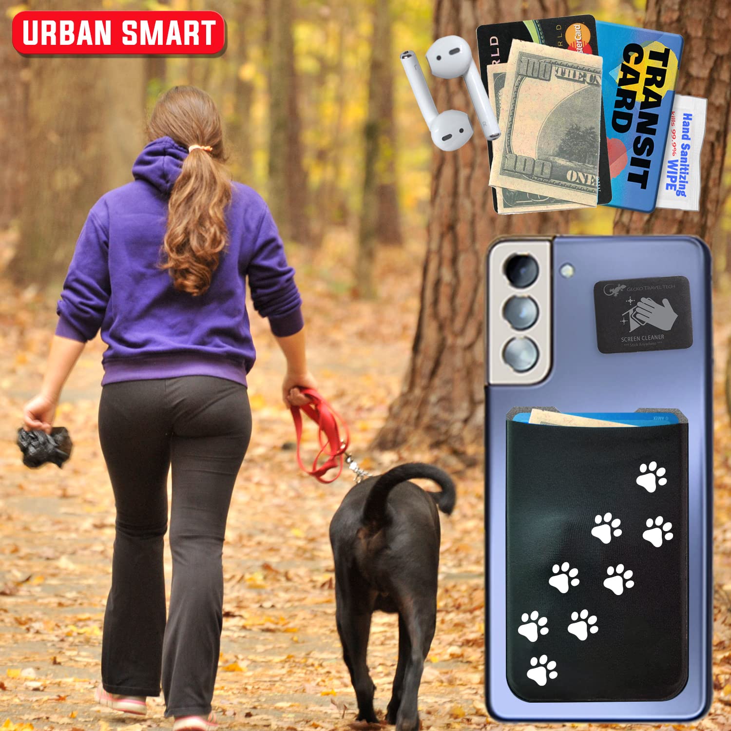 Gecko Stick-On Phone Wallet - Adhesive Card Holder for iPhone & Samsung - Slim Lycra Pocket for Credit Cards, Cash & ID - Perfect for Gym, Travel & Everyday Use