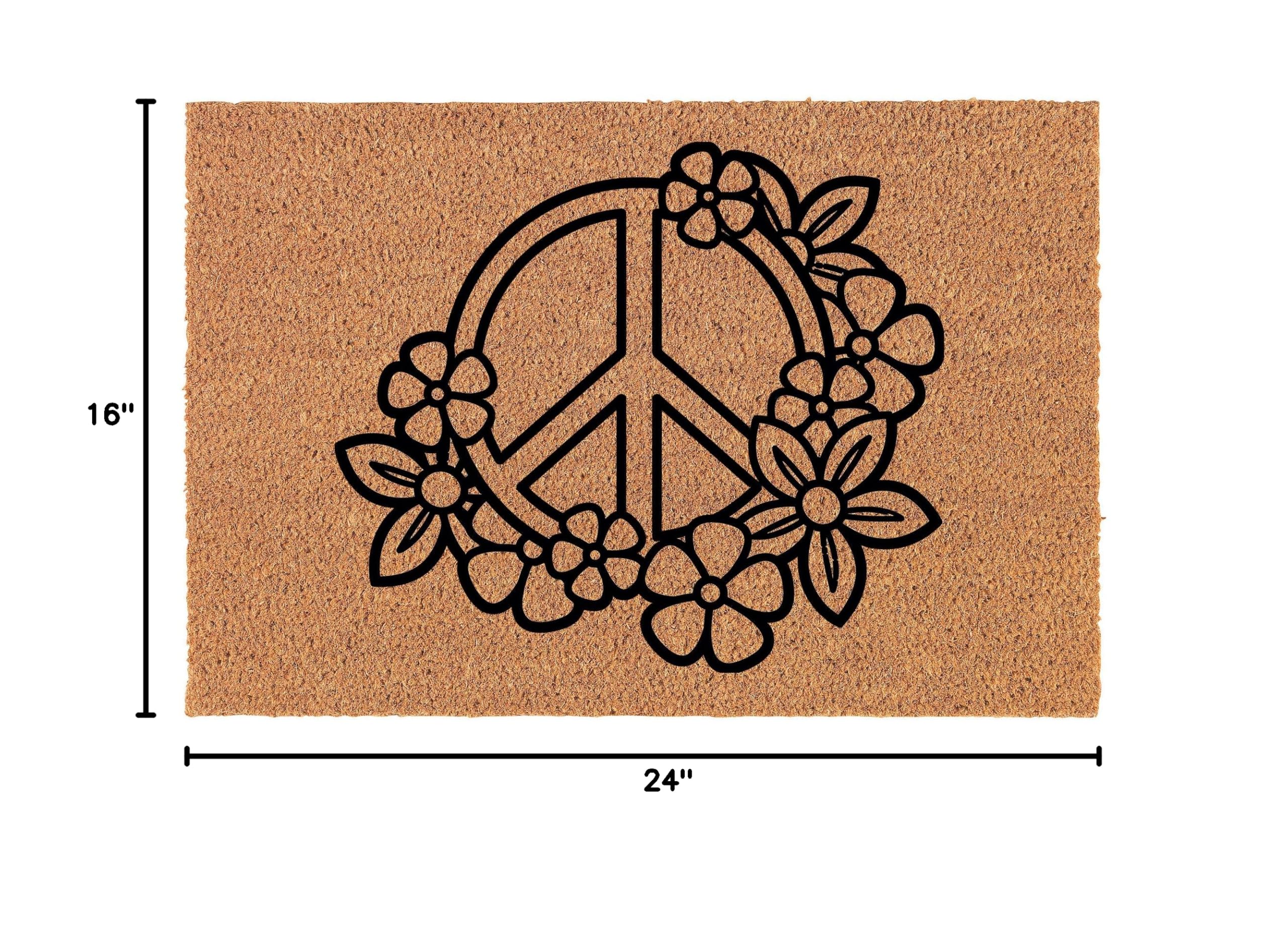 Eco-Friendly Coir Doormat with Peace Sign & Floral Design - 24
