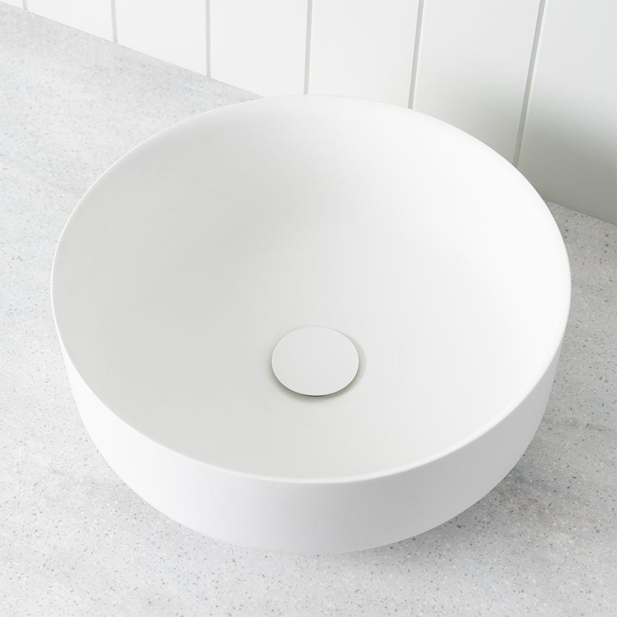 Above Counter Round Basin Matte White - Modern Bathroom Sink for Vanity & Powder Room | Durable Ceramic Vessel Sink for Home & Commercial Use