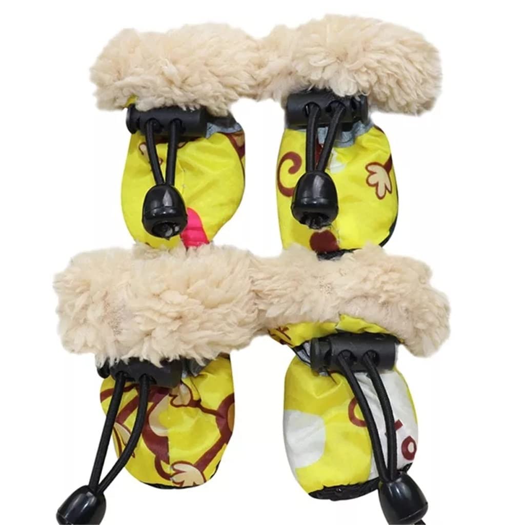 **Waterproof Anti-Slip Dog Boots 4-Pack - Winter & Rain Fleece-Lined Pet Shoes for Small to Medium Dogs (Yellow, Size 6) - Ideal for Snow, Rain, Hiking & Outdoor Adventures**
