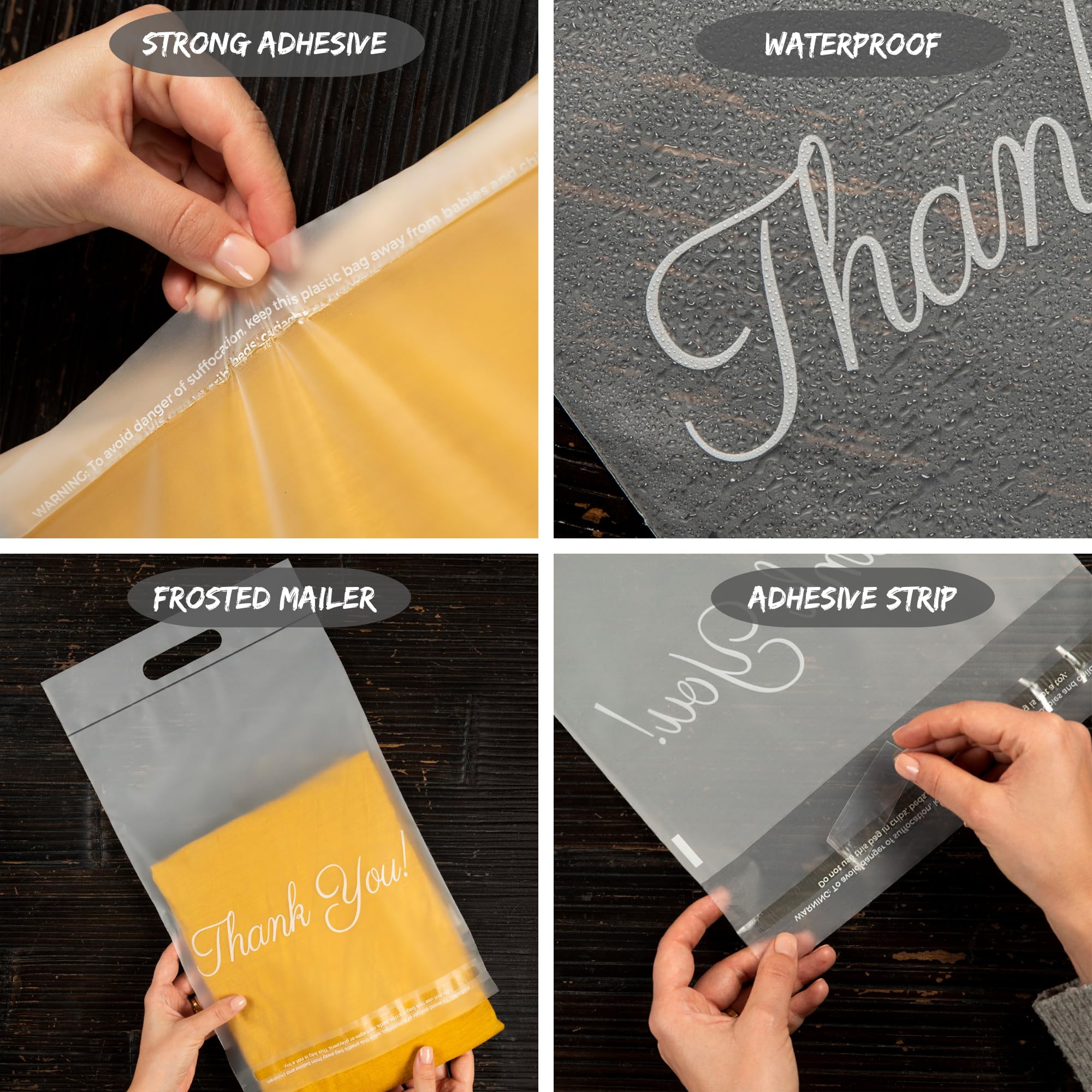 10x13 Frosted T-Shirt Bags - 100 Pack Durable Handle Shipping Bags for Clothes, Small Business & Ecommerce | Perfect for Retail Packaging, Online Orders & Thank You Gifts