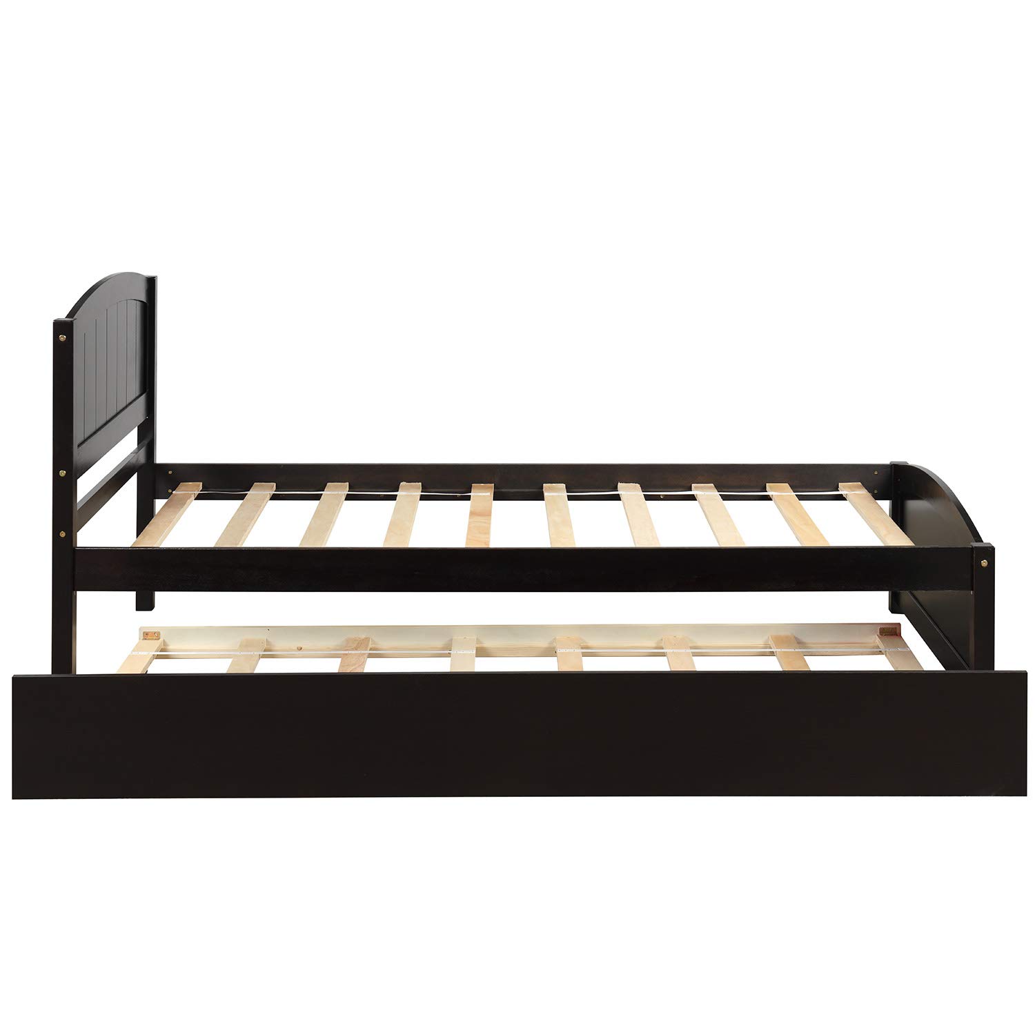 Harper & Bright Designs Solid Wood Twin Bed Frame with Pull-Out Trundle - Espresso Kids Platform Bed for Small Spaces, Guest Rooms & Sleepovers