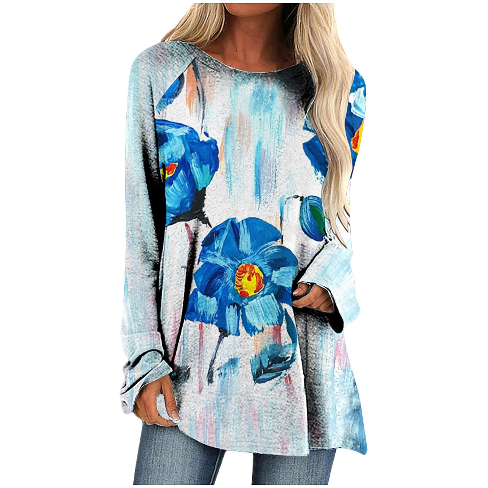 Vintage Women's Long Sleeve T-Shirts - Loose Fit Crewneck Summer Tops for Women | Casual Basic Blouse for Everyday Wear, Outfits & Layering