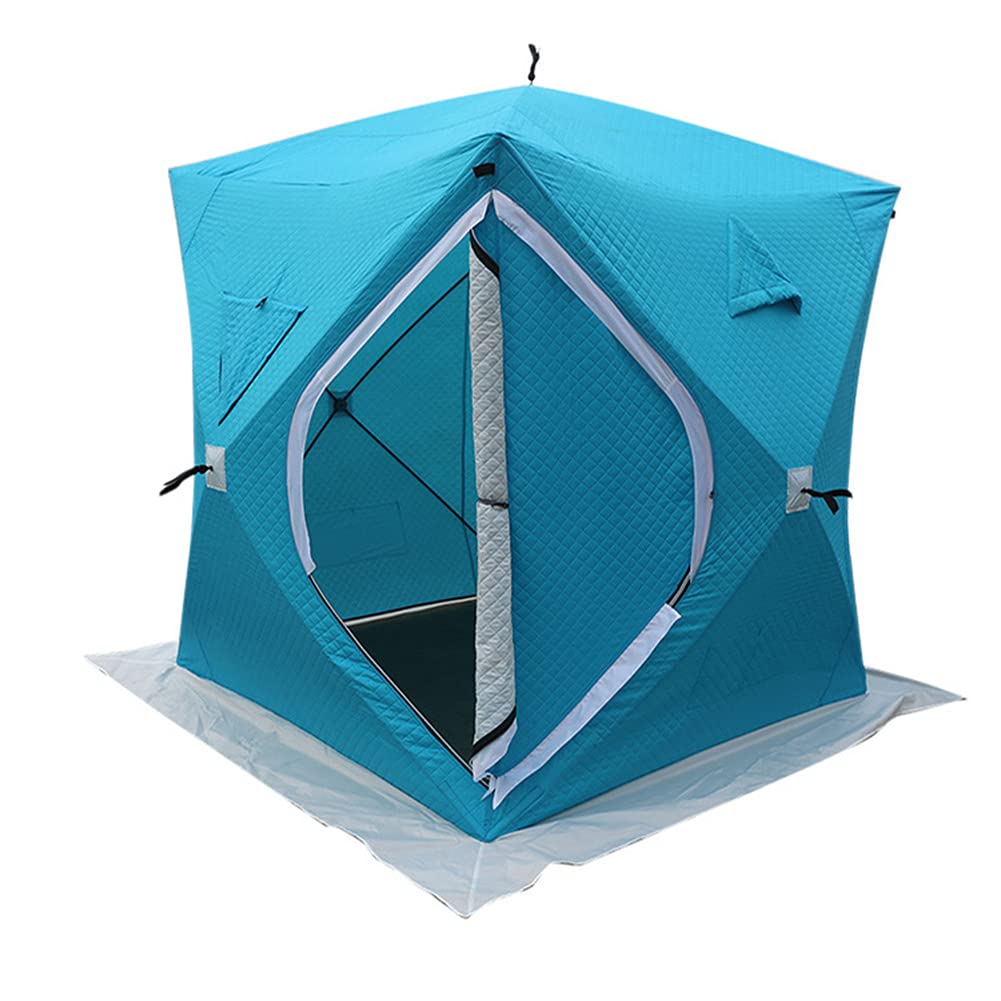 3-4 Person Winter Fishing Tent - Thickened Cotton Ice Shelter with Automatic Setup for Extreme Cold Weather (160x160x180cm, Blue) - Perfect for Ice Fishing, Winter Camping & Outdoor Adventures
