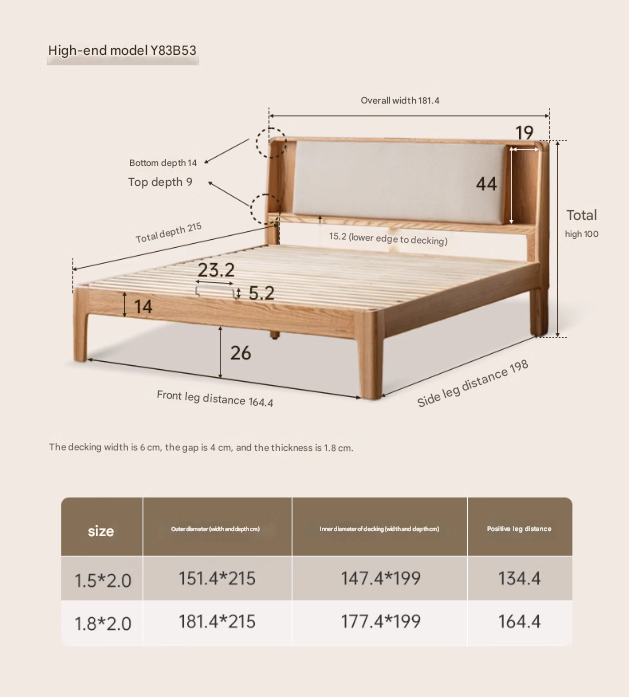 Solid Oak Wood Leather & Fabric Luminous Bed with Shelf - Modern Platform Bed Frame with Storage for Bedroom, Guest Room, or Dorm