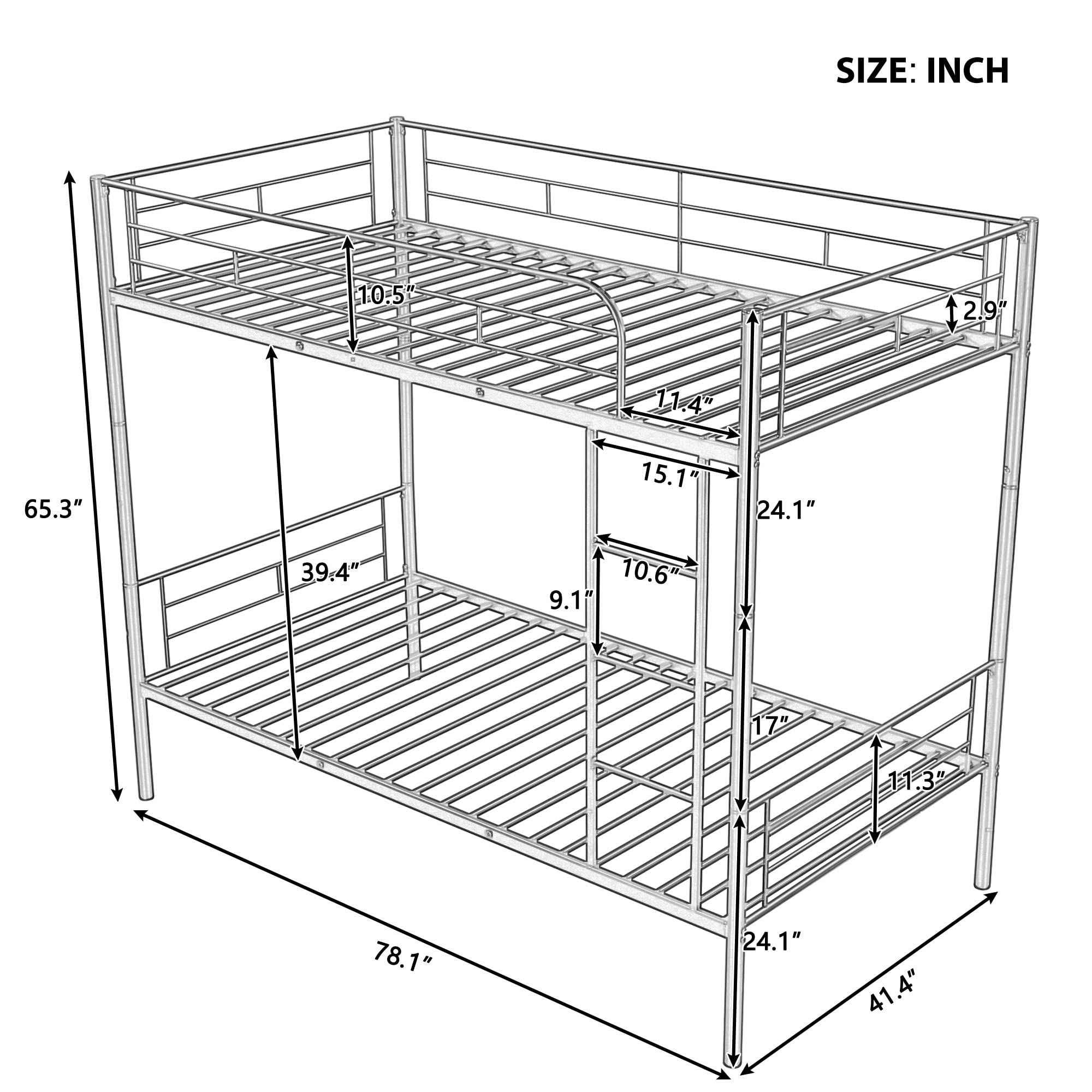 Twin Over Twin Metal Bunk Bed with Ladder & Safety Rail - Convertible to 2 Separate Beds | Space-Saving Kids & Guest Room Solution