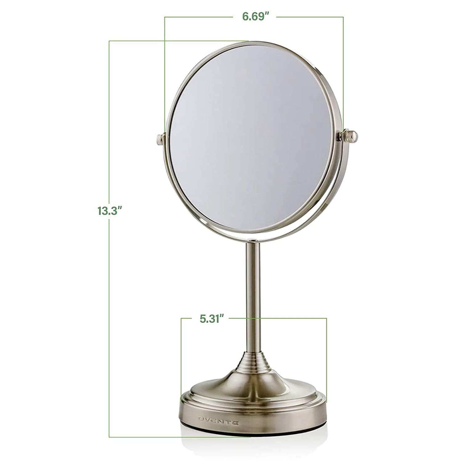 OVENTE 7-Inch Double-Sided Vanity Mirror with 1X/7X Magnification - 360° Swivel Stand, Brushed Nickel Finish - Perfect for Makeup, Skincare & Grooming on Dresser, Bedroom Vanity or Office Desk