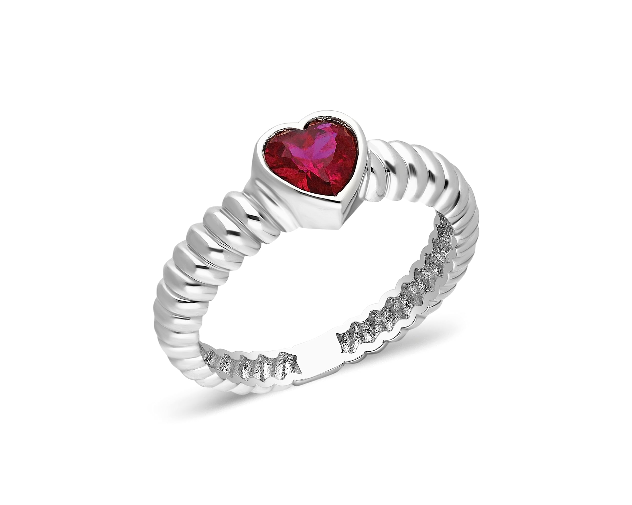 14K Solid Gold Heart Shaped Natural Ruby Ring for Women - Dainty Minimalist Beveled Red Ruby Jewelry - Perfect for Valentine's Day, Anniversary & Romantic Gifts