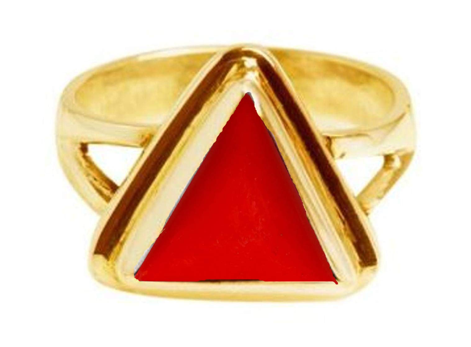 Ramneek Jewels 3.25-3.50 Carat Natural Triangle Red Coral (Moonga) Gemstone Panchdhatu Ring for Men & Women - Perfect for Weddings, Anniversaries & Spiritual Healing