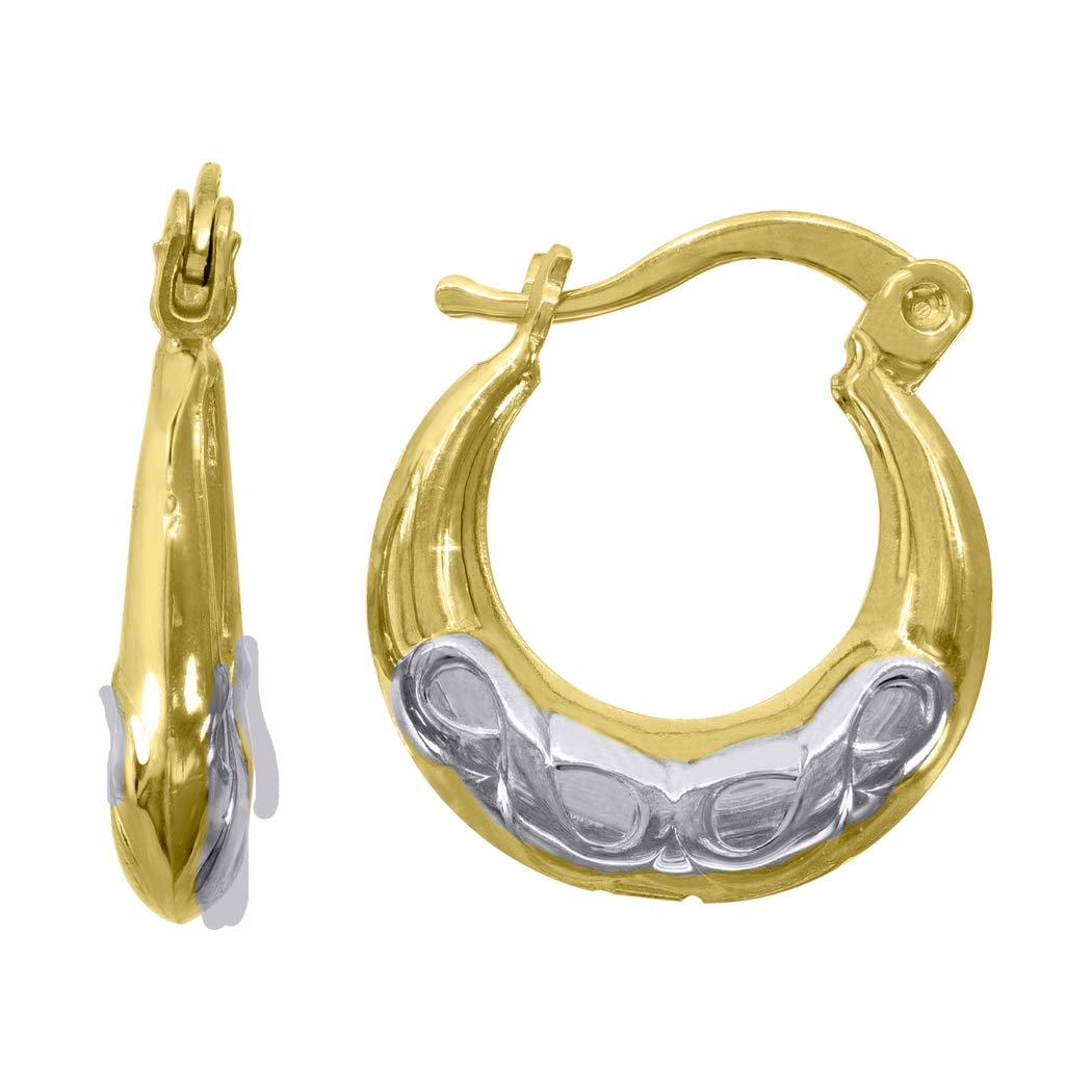 10K Two Tone Gold Hoop Earrings for Women - 17.9x14.70mm Wide Hinged Hoops, Elegant Dangle Earrings for Everyday Wear, Party & Special Occasions