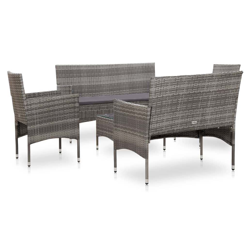 5-Piece Gray Poly Rattan Patio Furniture Set with Cushions & Coffee Table - Outdoor Sectional Sofa Conversation Set for Garden, Backyard, and Poolside Relaxation