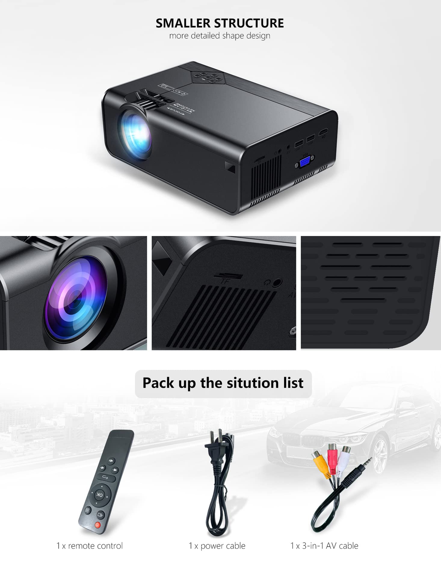 ASDNN 1080P HD Portable Mini Projector - 200