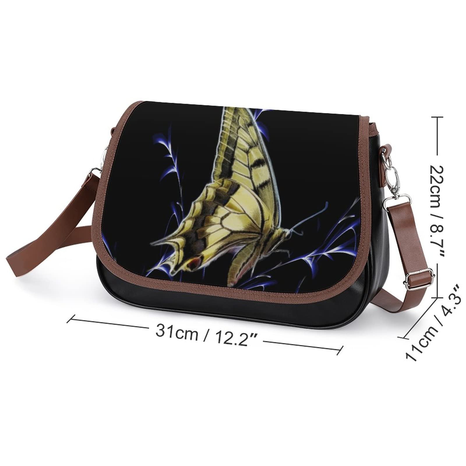 Women's Leather Crossbody Bag - Stylish Butterfly Printed Satchel Shoulder Messenger Purse for Casual Outings & Travel | Black Lightweight Design
