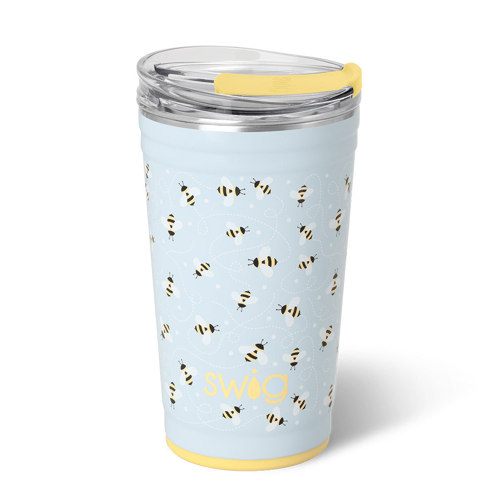 24oz Busy Bee Party Cups - Bulk Disposable Plastic Cups for Parties, Events & BBQs - BPA-Free, Durable & Leak-Proof Drinking Cups for Summer Gatherings