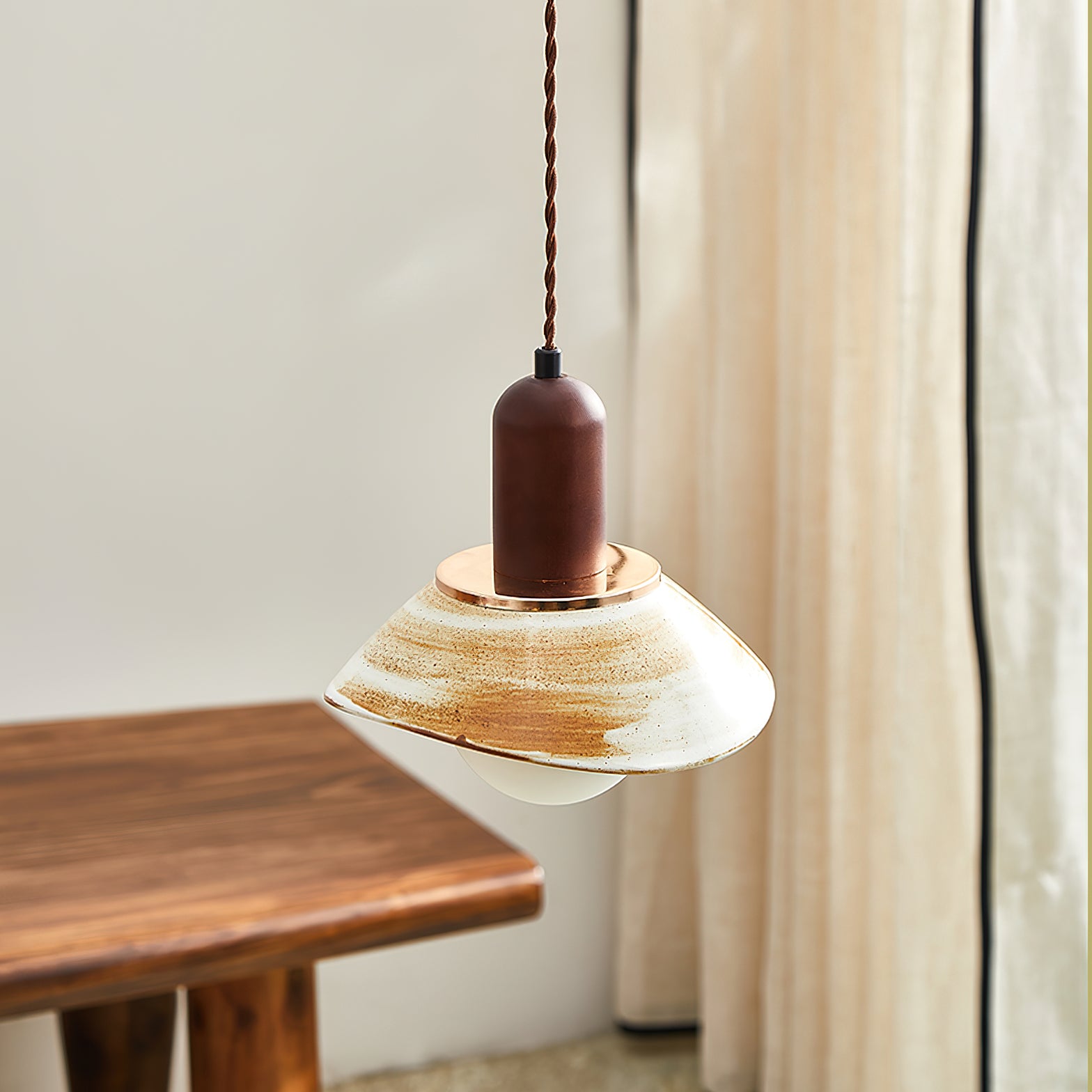 Handmade Ceramic Pendant Light with Cup Lid Design - Modern Boho Ceiling Fixture for Kitchen, Dining Room & Cafe Decor